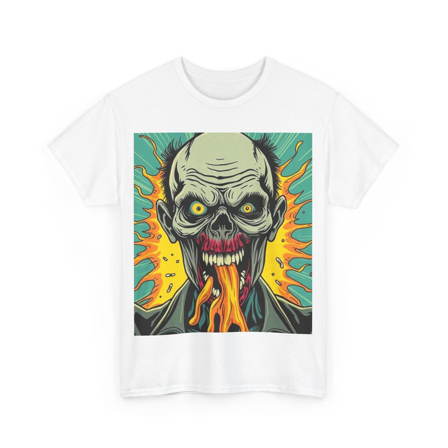 UK - Unisex Heavy Cotton Tee - Fiery Skull Graphic Shirt