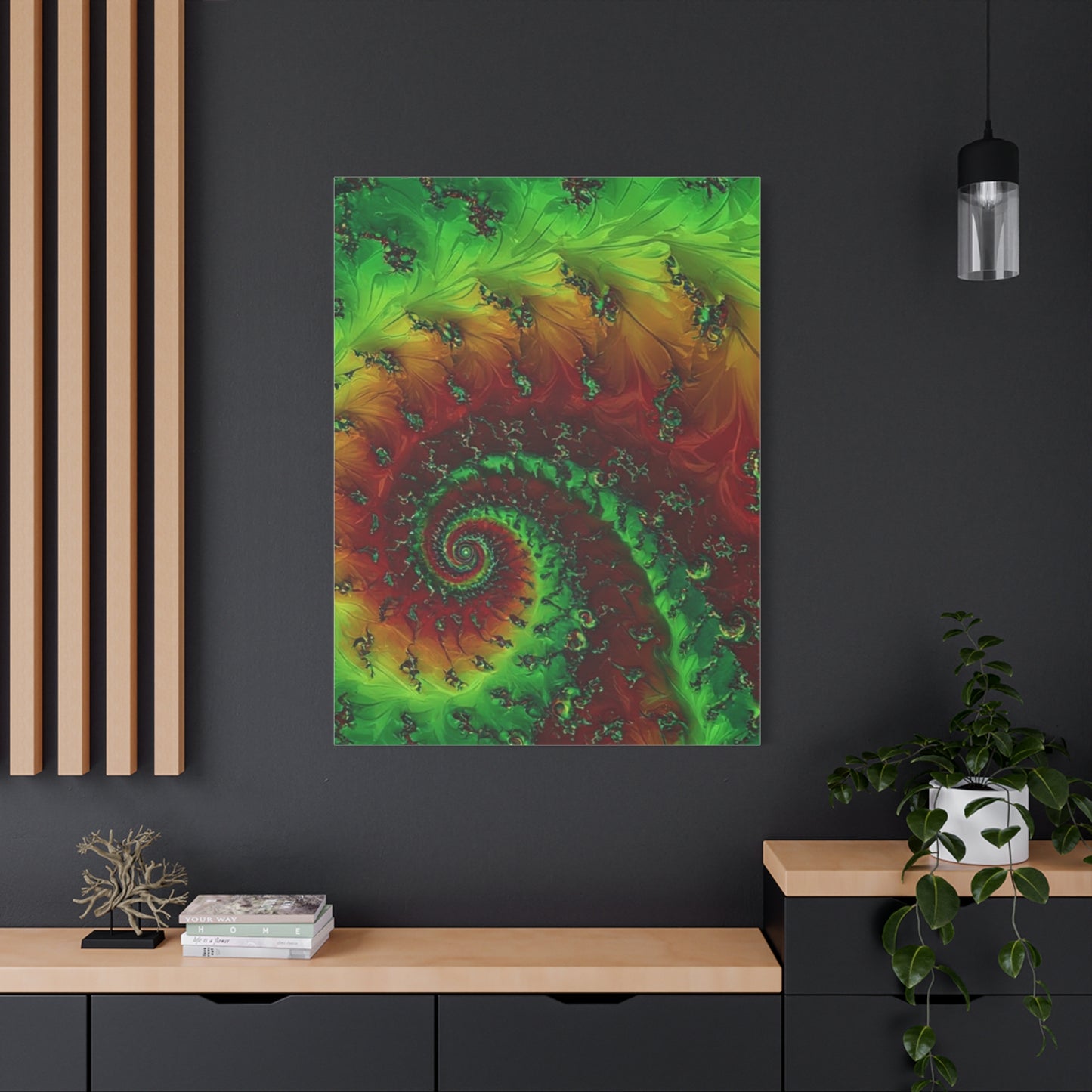 Vibrant Fractal Art Canvas - Green and Red Abstract Wall Decor