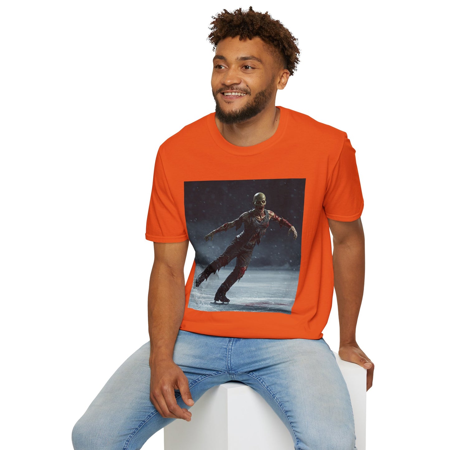 Chilling Thriller Unisex Softstyle T-Shirt - Ice Skating Horror Design