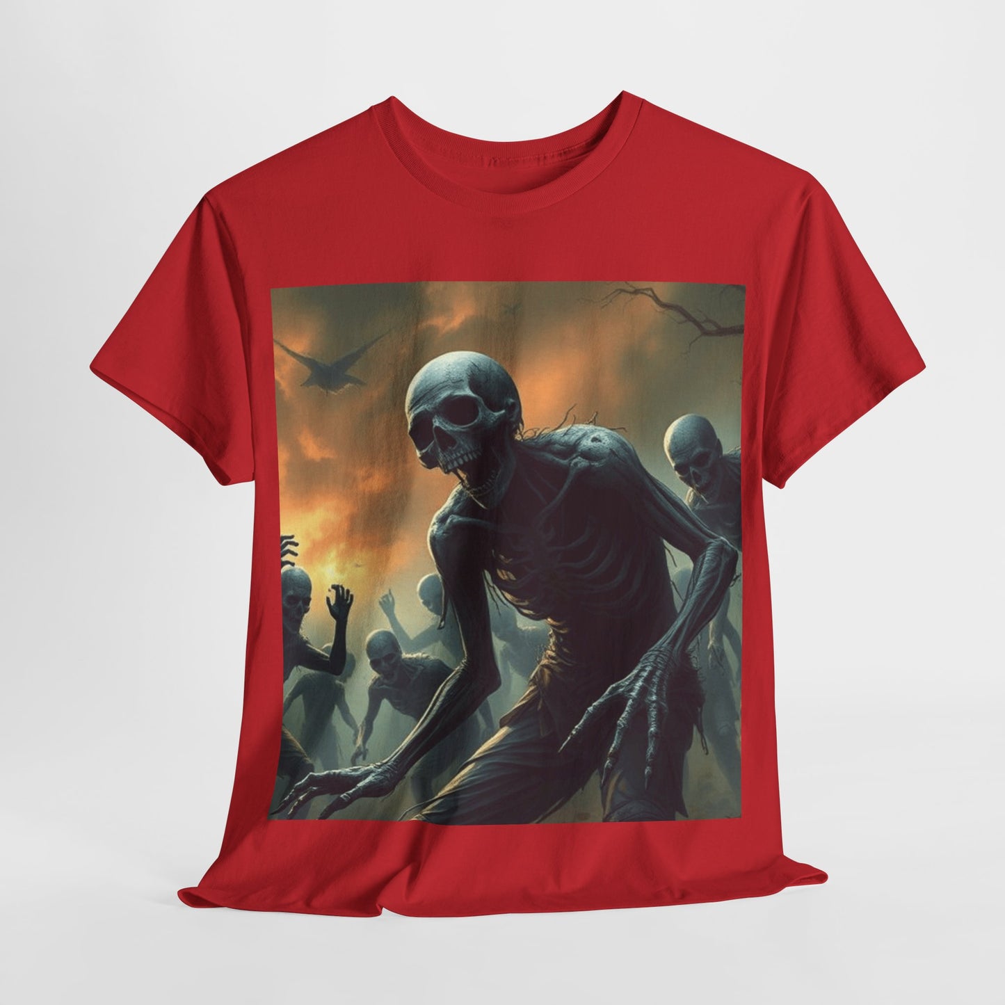 UK - Unisex Heavy Cotton Tee - Eerie Skeleton Design for Halloween Enthusiasts