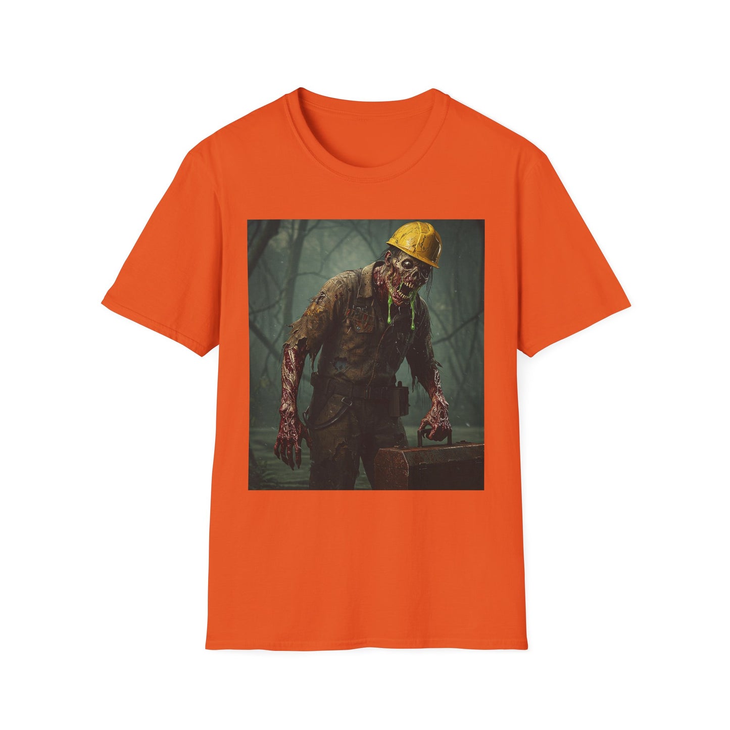 Zombie Construction Worker Unisex Softstyle T-Shirt | Spooky Halloween Apparel