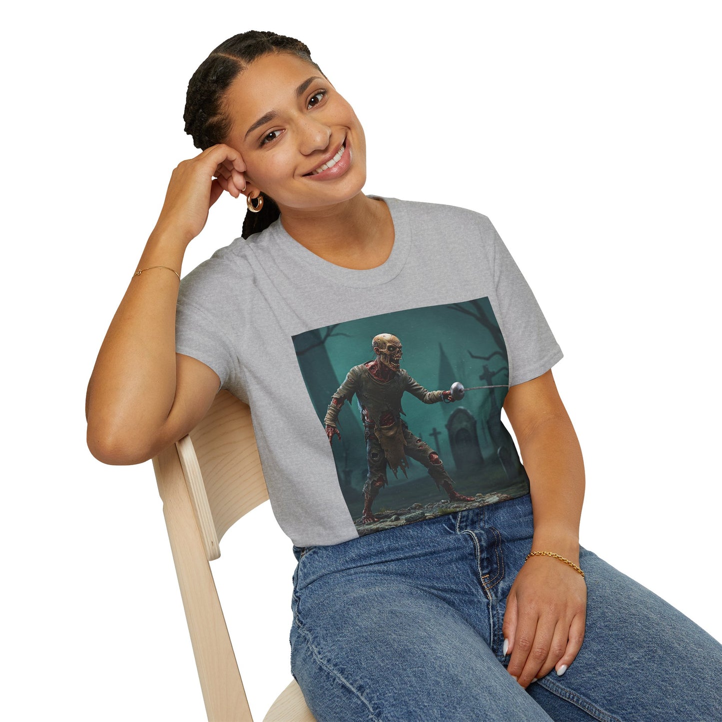 Zombie Swordsman Unisex Softstyle T-Shirt - Perfect for Halloween & Horror Fans