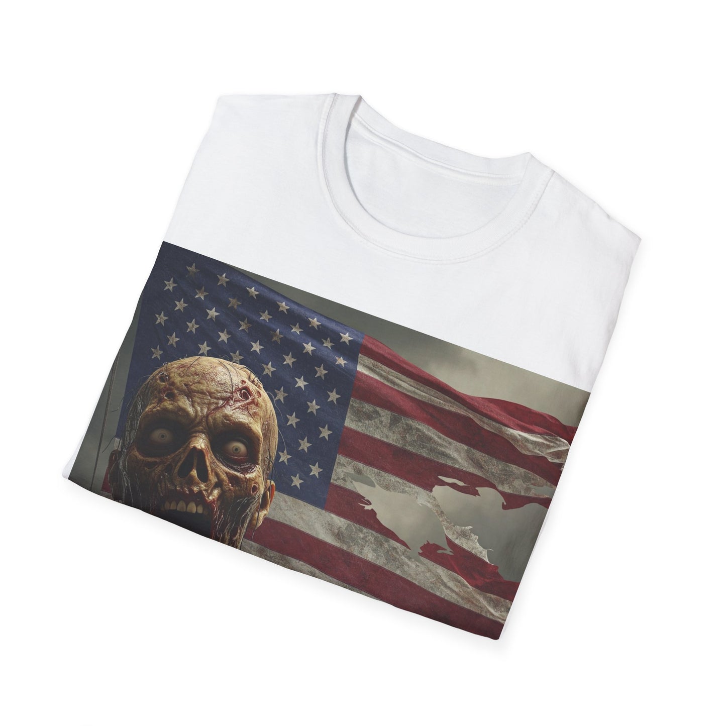 UK - Zombie American Flag Apocalyptic Portrait Tee, bold, decaying zombie graphic