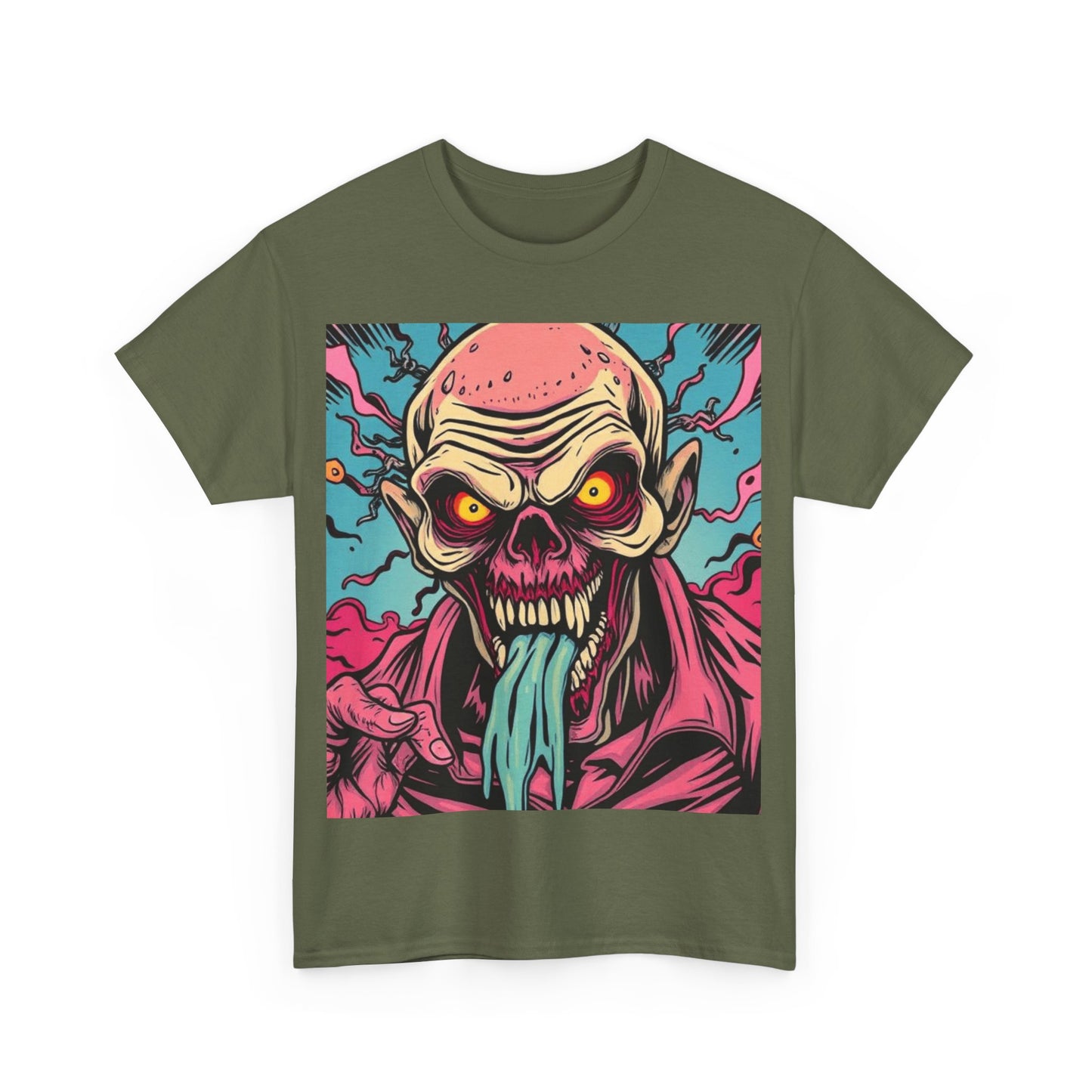 UK - Unisex Heavy Cotton Tee - Retro Zombie Design Graphic Tee for Halloween and Casual Wear