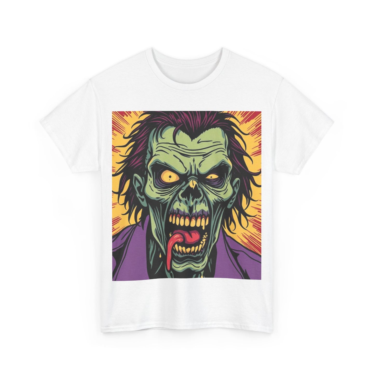 UK - Horror-Themed Unisex Heavy Cotton Tee - Zombie Graphic T-Shirt for Halloween & Casual Wear