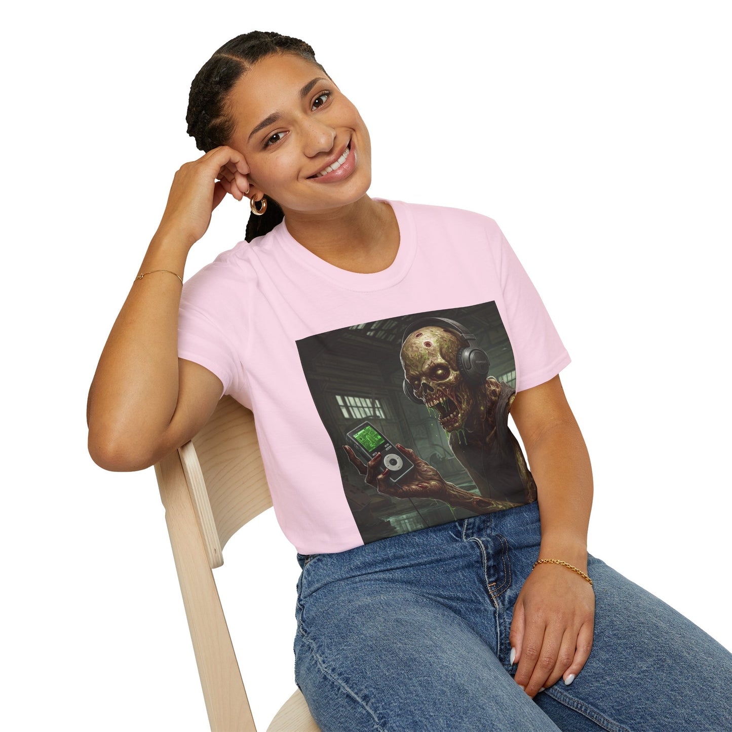 Zombie Listening to Music Unisex Softstyle T-Shirt