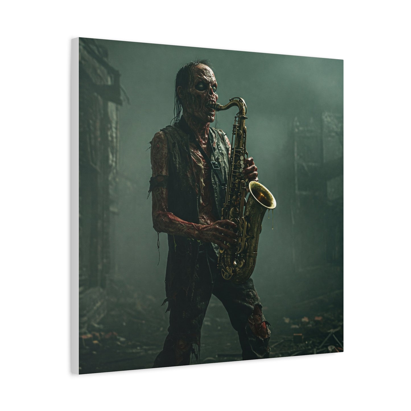 Zombie Saxophonist Wall Art - Matte Canvas Print for Halloween Decor