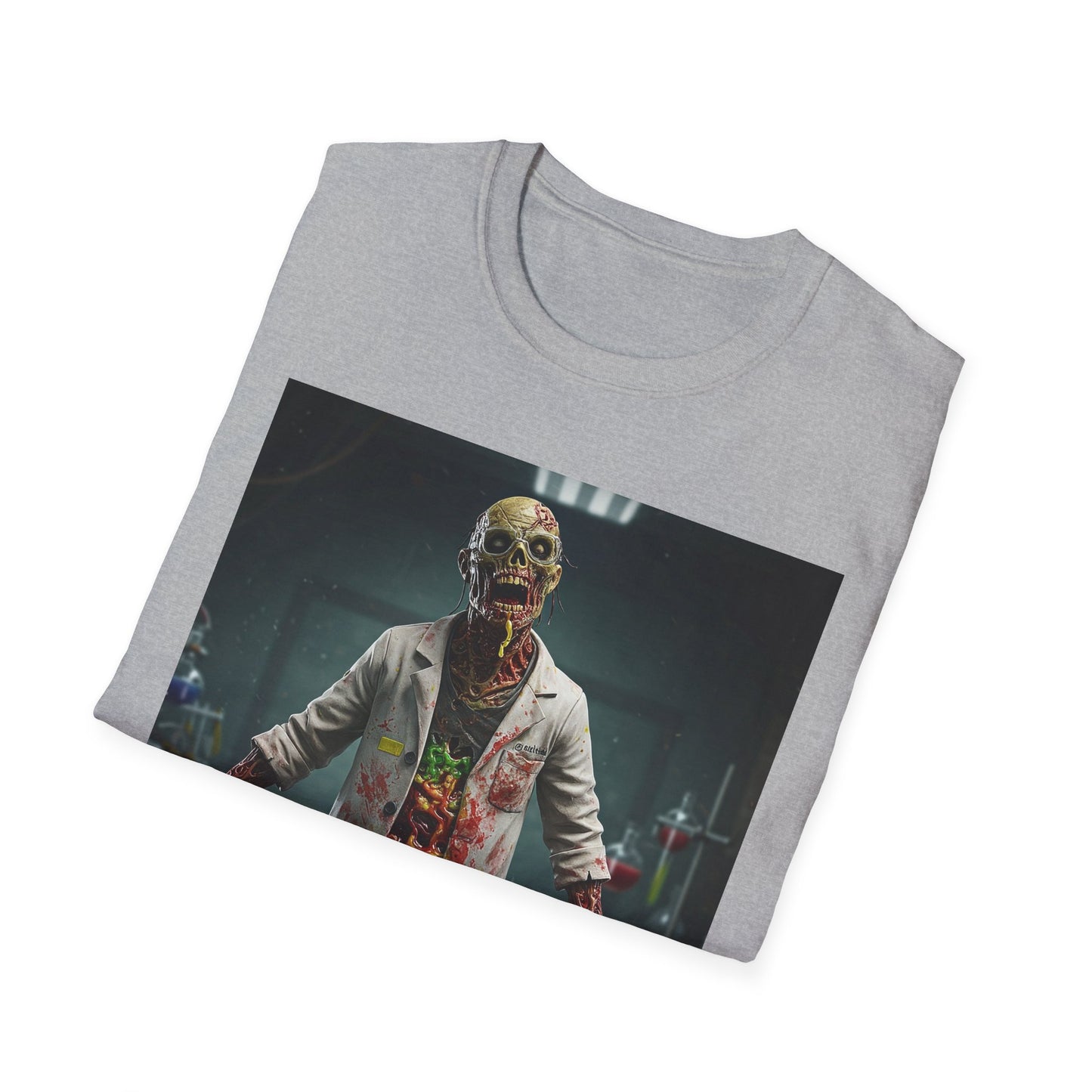 Zombie Scientist Unisex Softstyle T-Shirt - Perfect for Halloween and Horror Fans