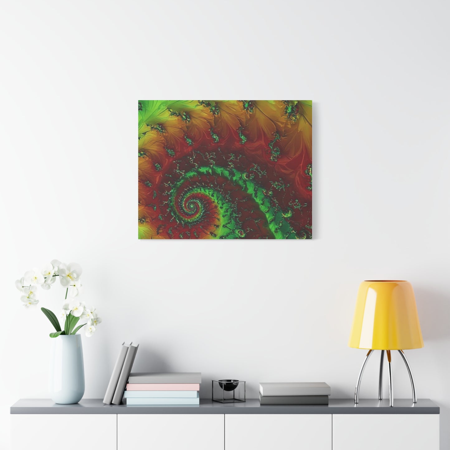 Vibrant Fractal Art Canvas - Green and Red Abstract Wall Decor