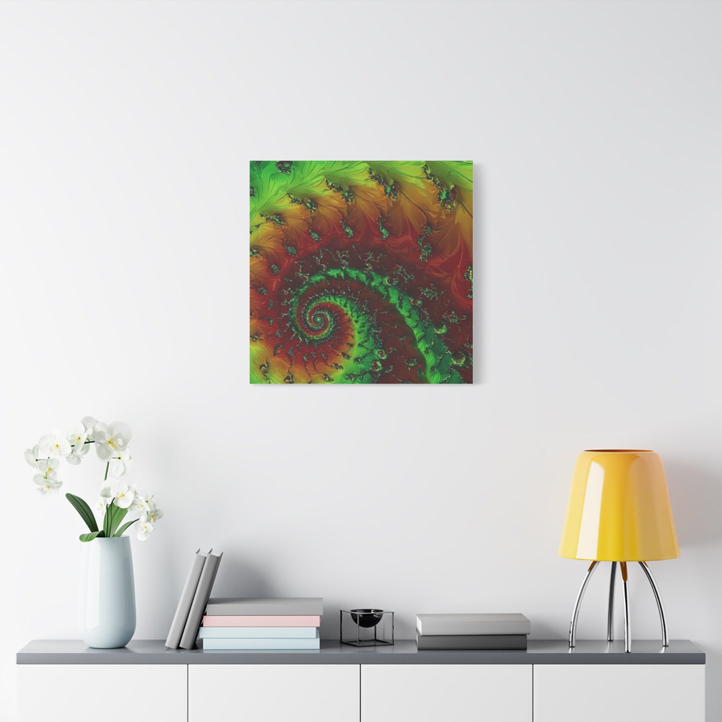 Vibrant Fractal Art Canvas - Green and Red Abstract Wall Decor