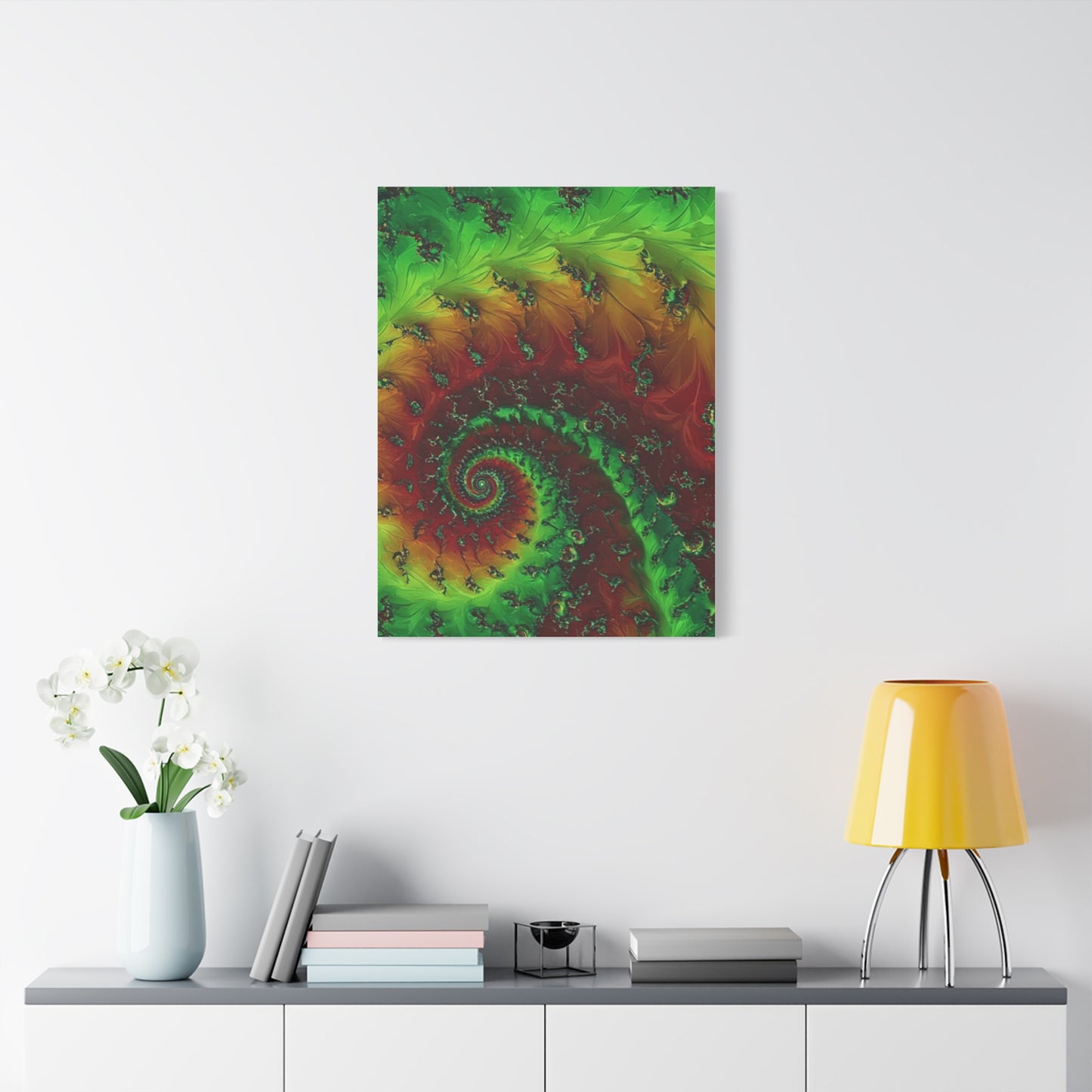 Vibrant Fractal Art Canvas - Green and Red Abstract Wall Decor