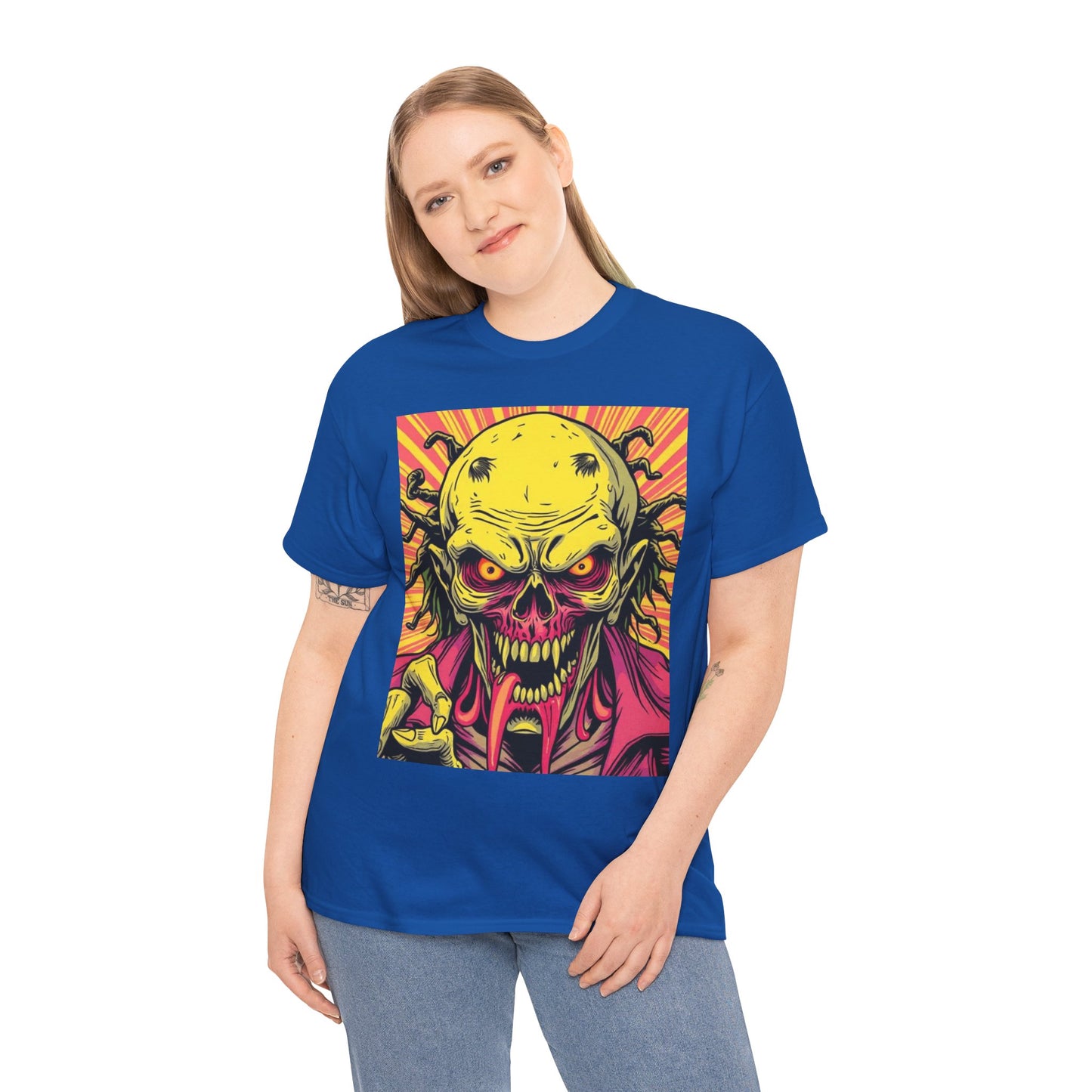 Unisex Heavy Cotton Tee - Spooky Skeleton Design for Halloween