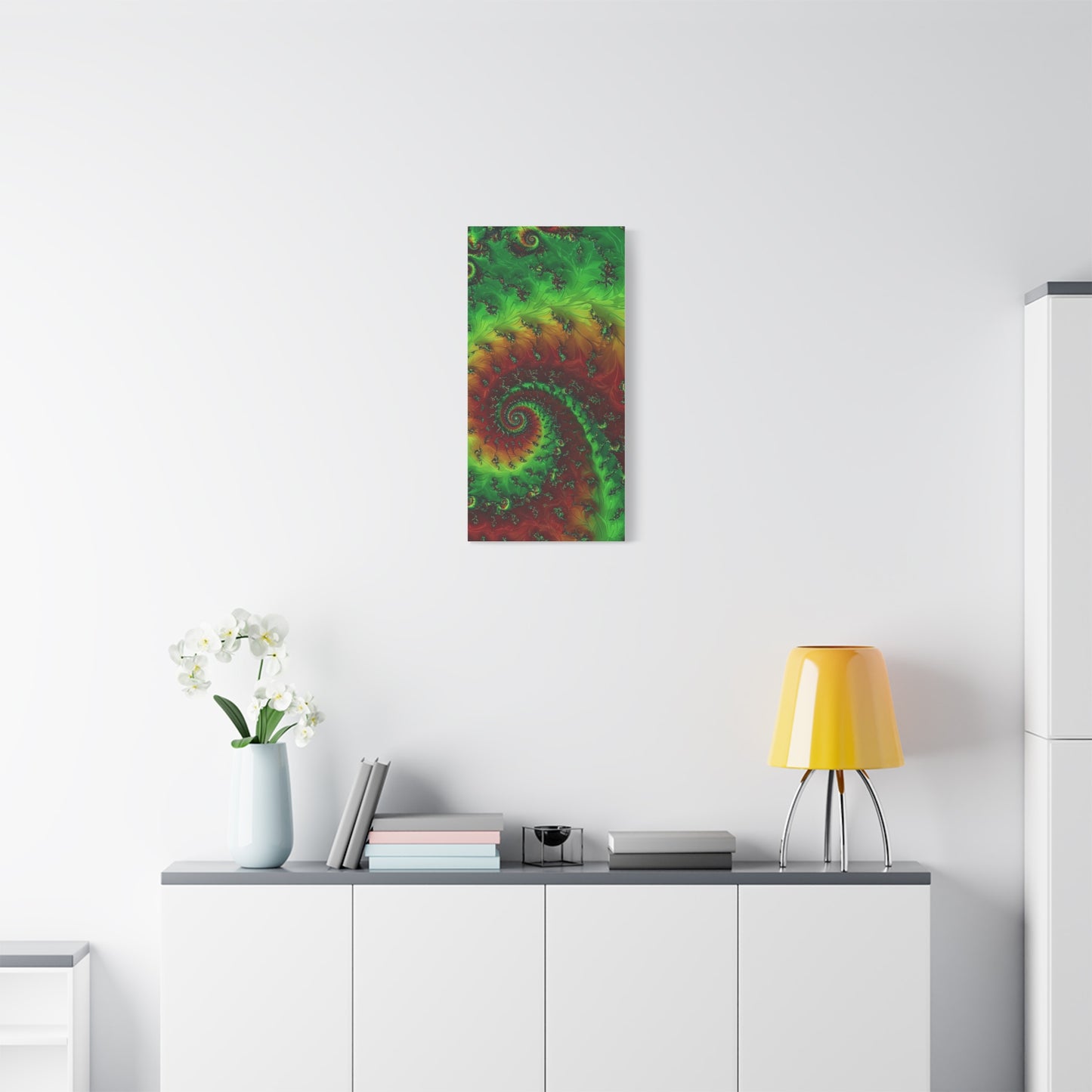 Vibrant Fractal Art Canvas - Green and Red Abstract Wall Decor