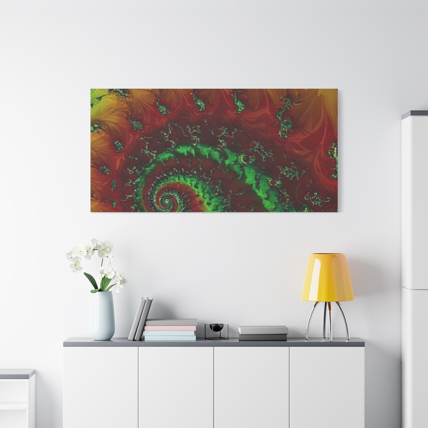 Vibrant Fractal Art Canvas - Green and Red Abstract Wall Decor