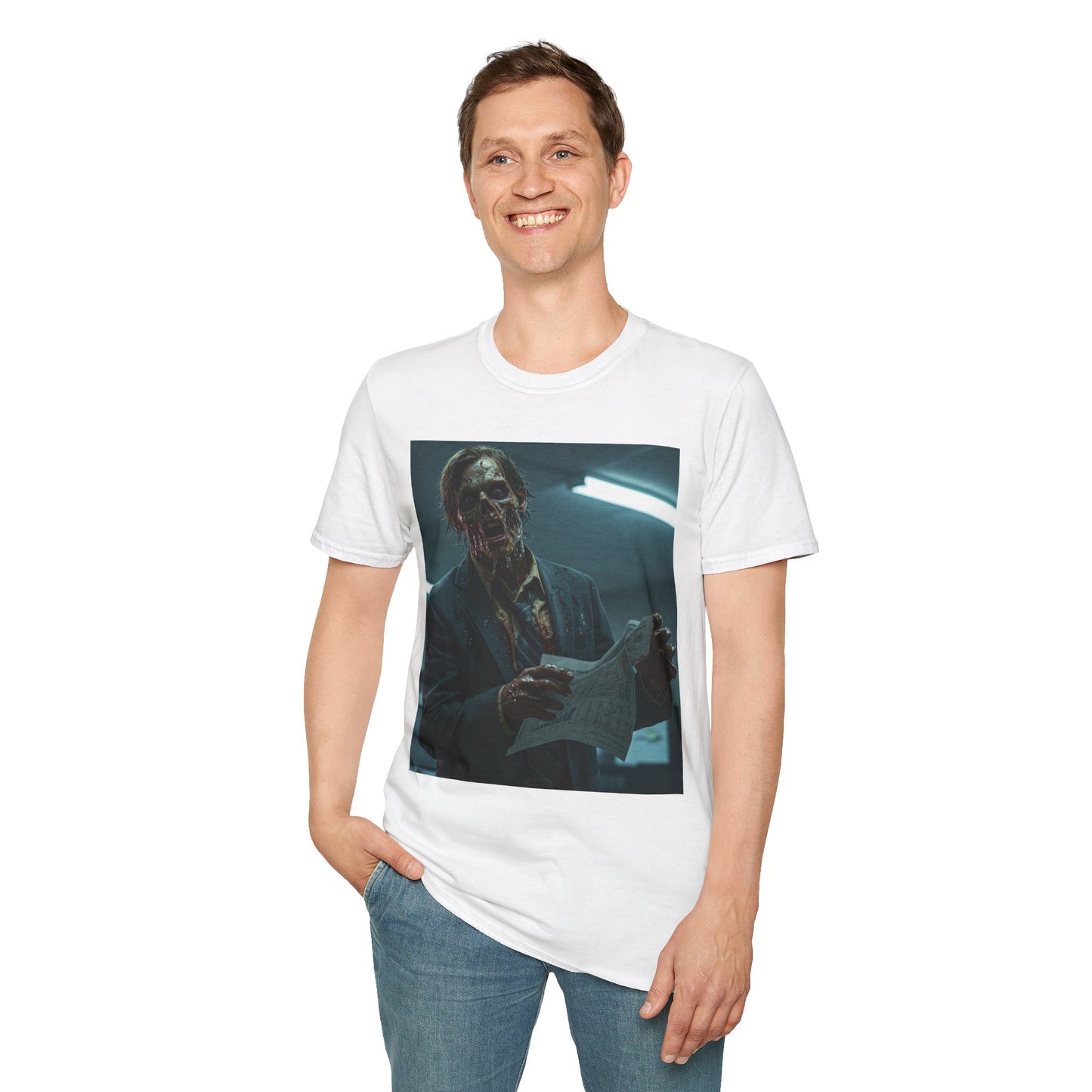 Zombie Horror Unisex Softstyle T-Shirt - Spooky Graphic Tee for Halloween and Horror Lovers