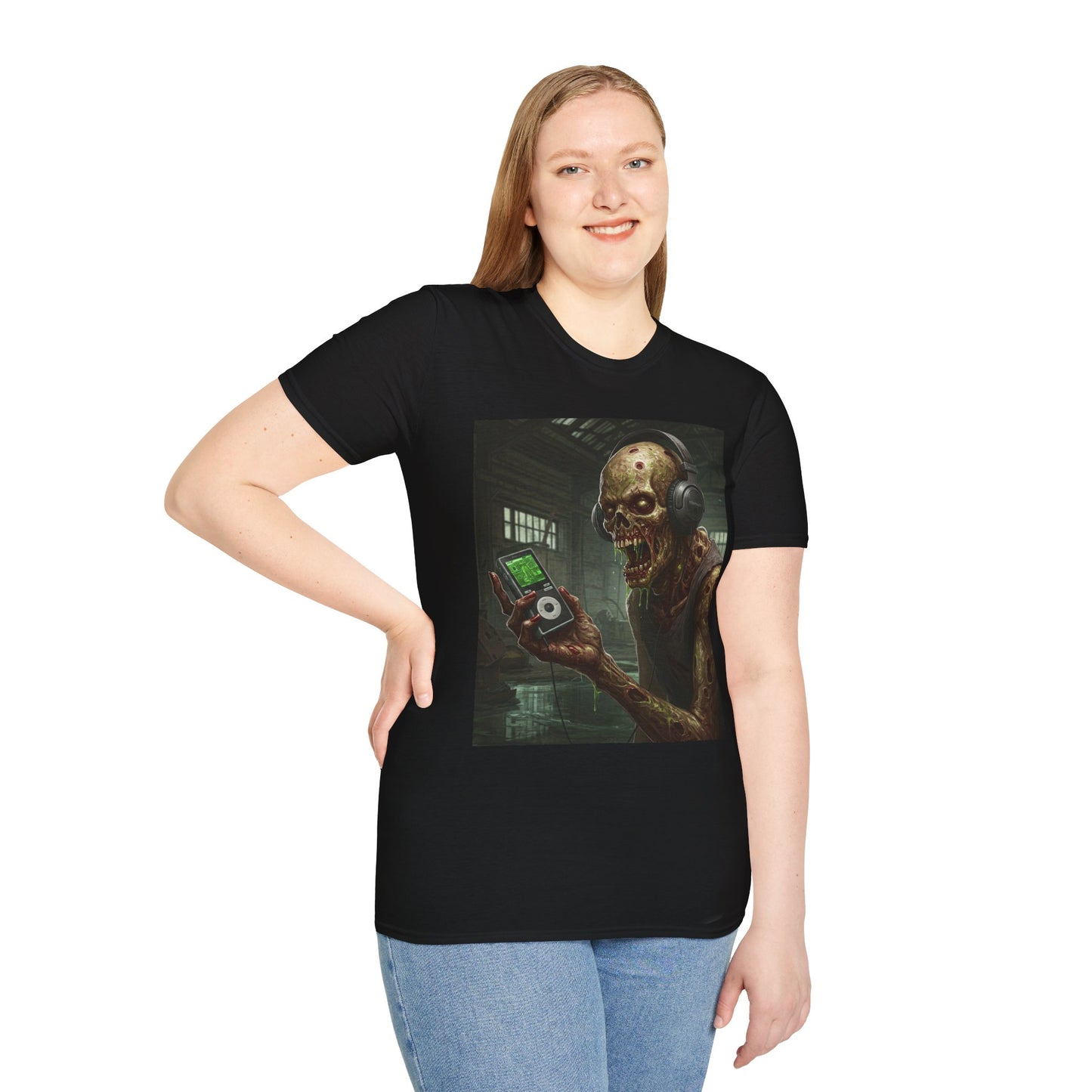 Zombie Listening to Music Unisex Softstyle T-Shirt