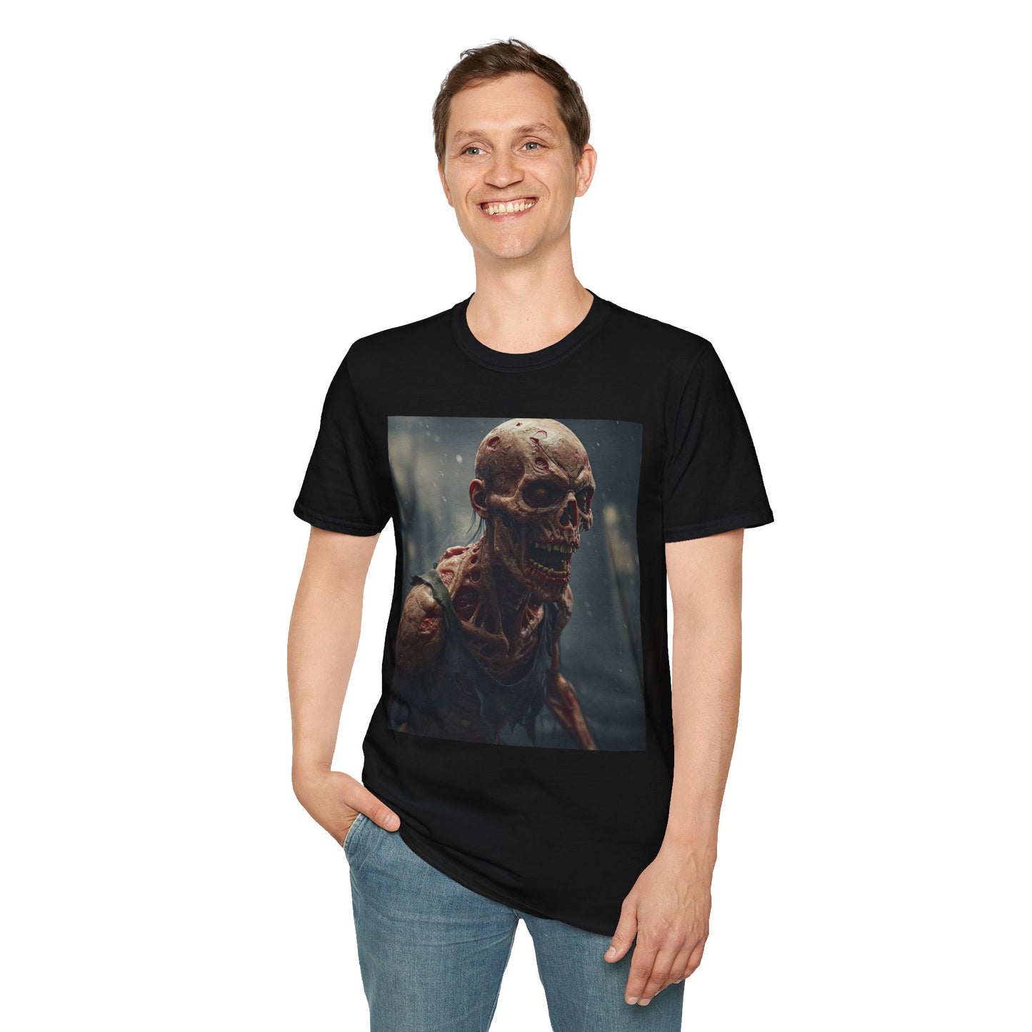 Unisex Softstyle T-Shirt with Creepy Skeleton Design - Perfect for Halloween and Horror Fans