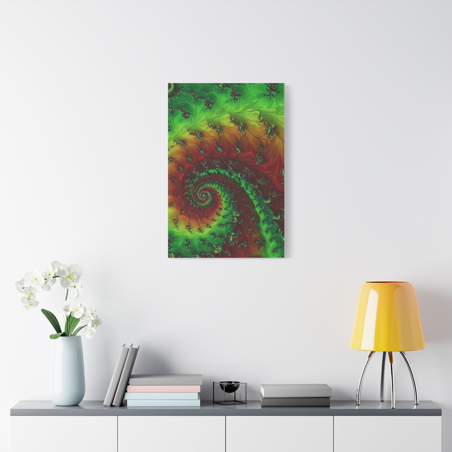 Vibrant Fractal Art Canvas - Green and Red Abstract Wall Decor