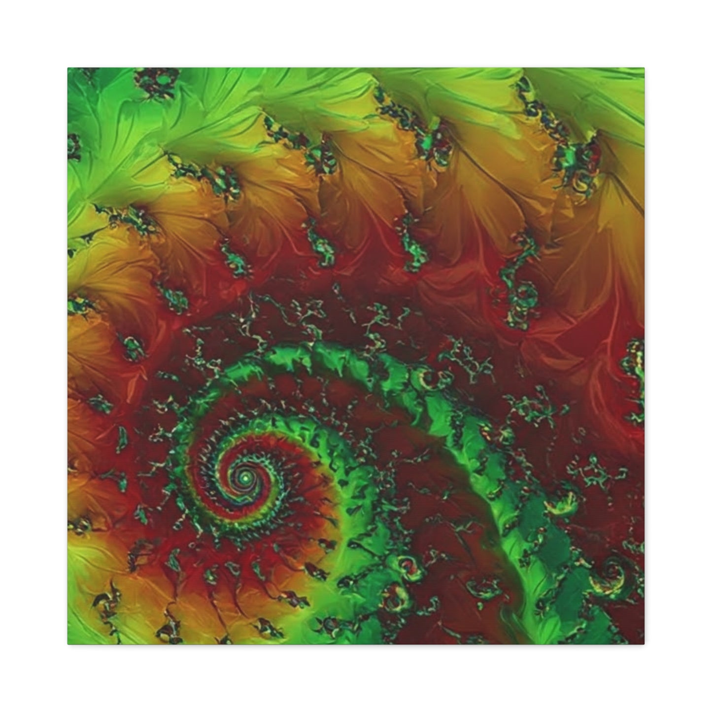 Vibrant Fractal Art Canvas - Green and Red Abstract Wall Decor