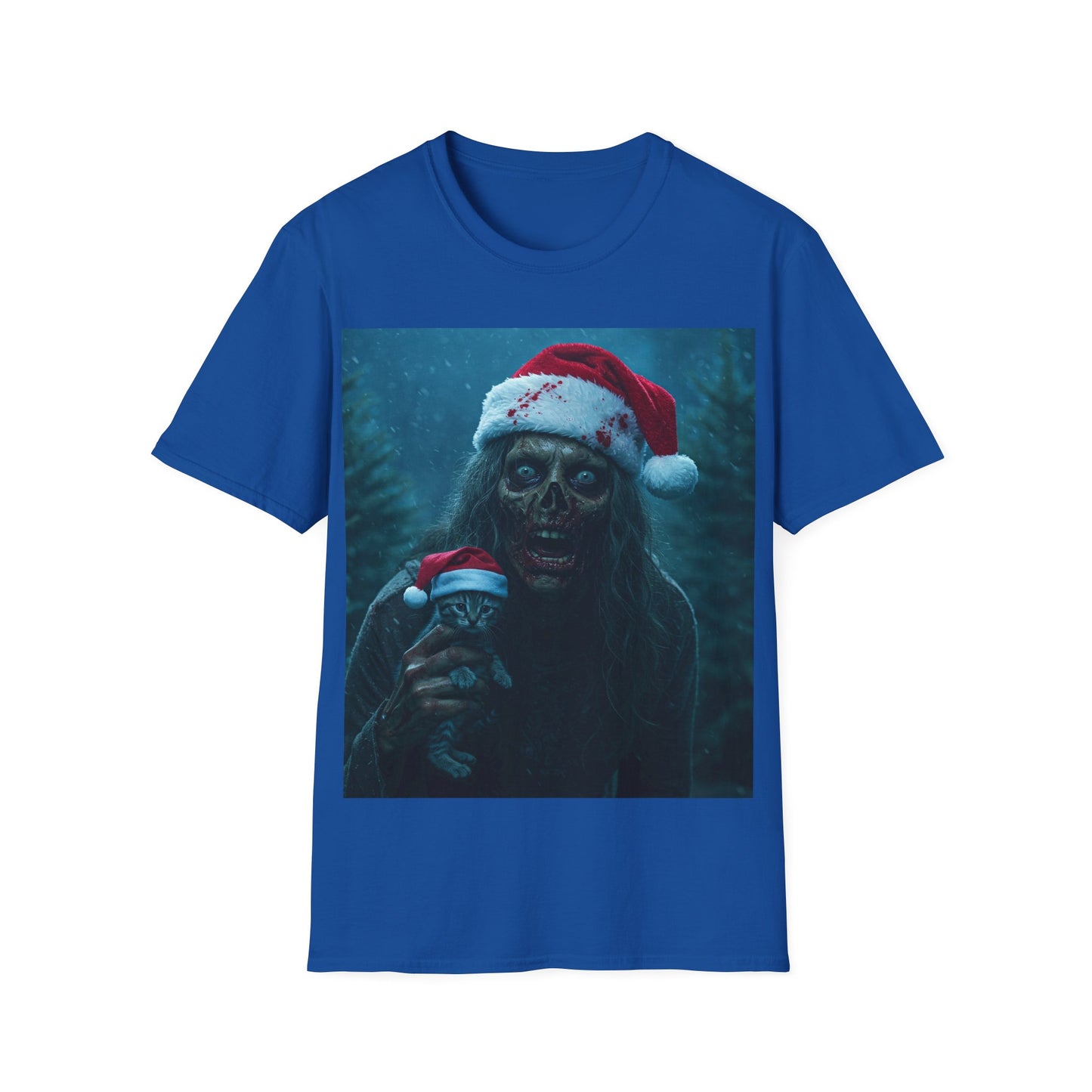 UK - Spooky Christmas Apocalyptic Portrait Tee, bold, decaying zombie graphic cat