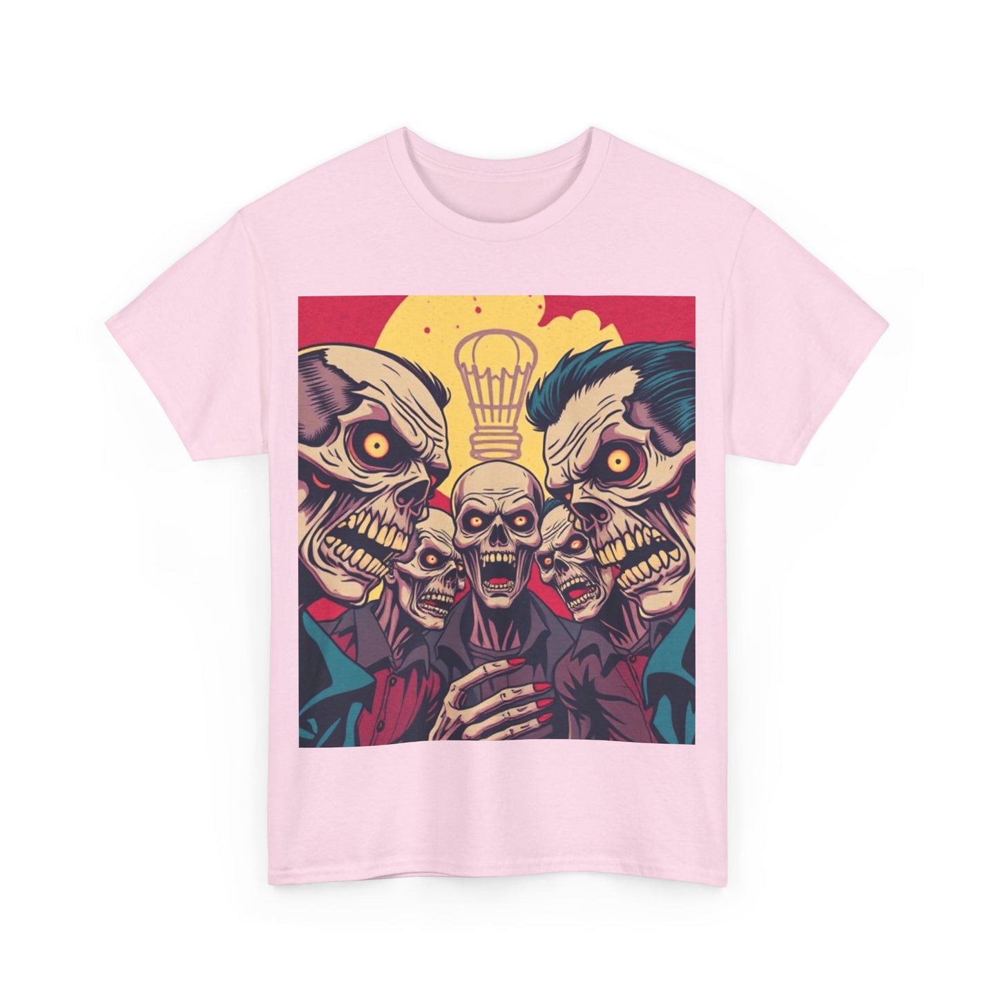 UK - Graphic Unisex Heavy Cotton Tee - Skull & Zombie Design, Perfect for Halloween and Horror Fans