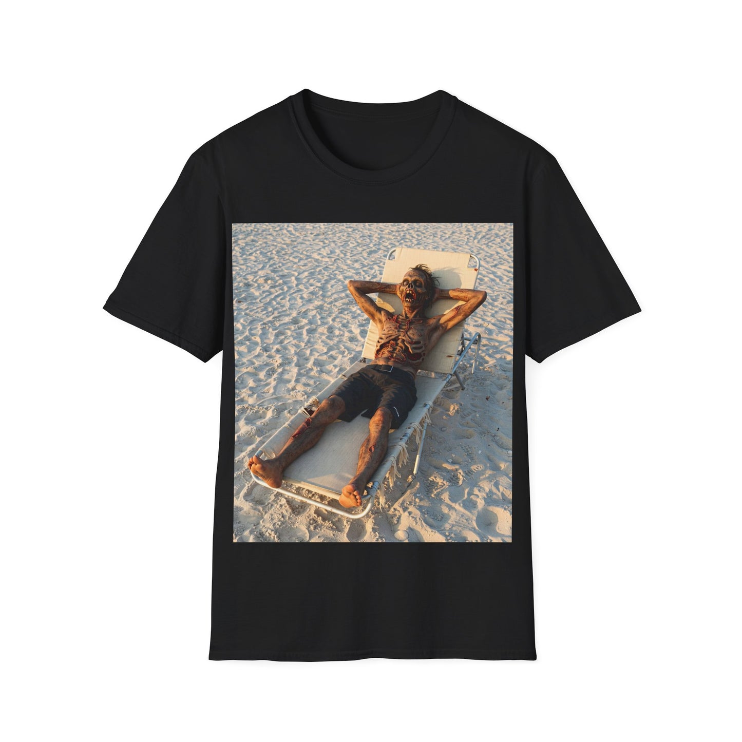 UK - Relaxing Beach Apocalyptic Portrait Tee, bold, decaying zombie graphic