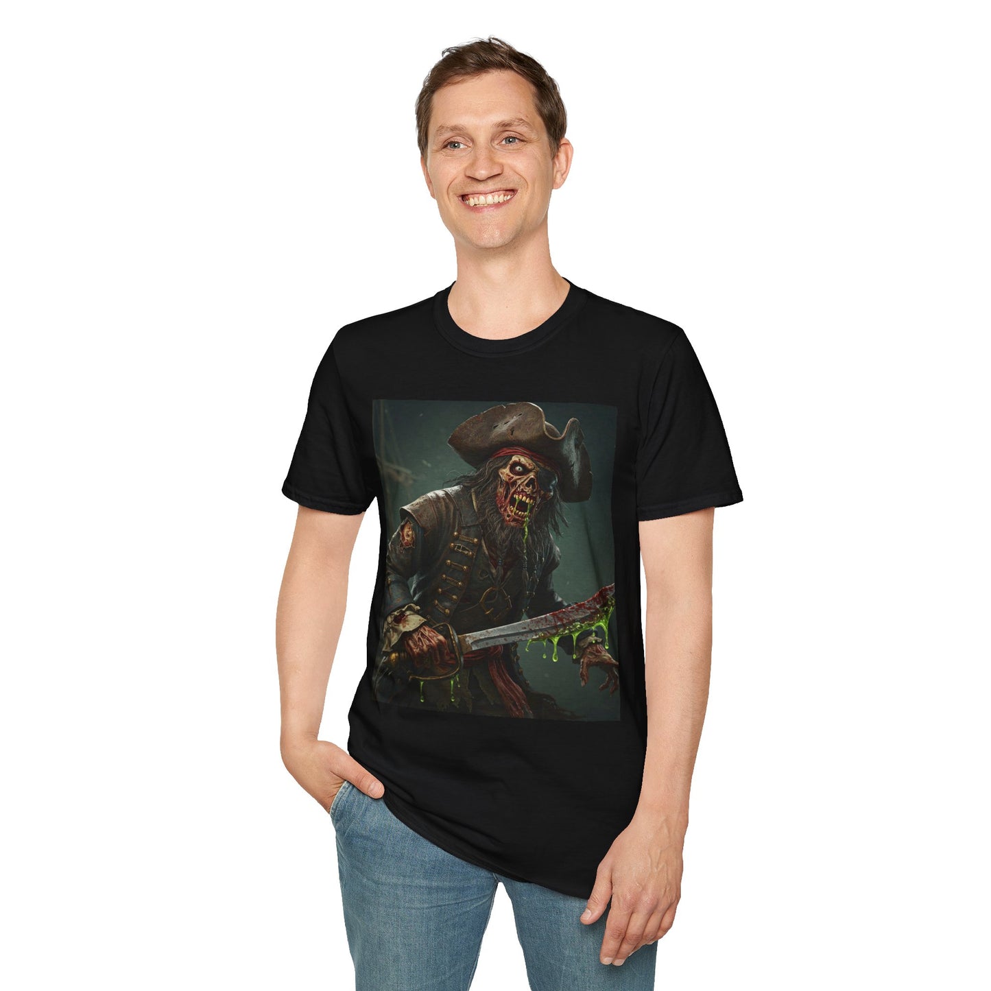 Zombie Pirate Graphic Unisex T-Shirt - Perfect for Halloween and Casual Wear