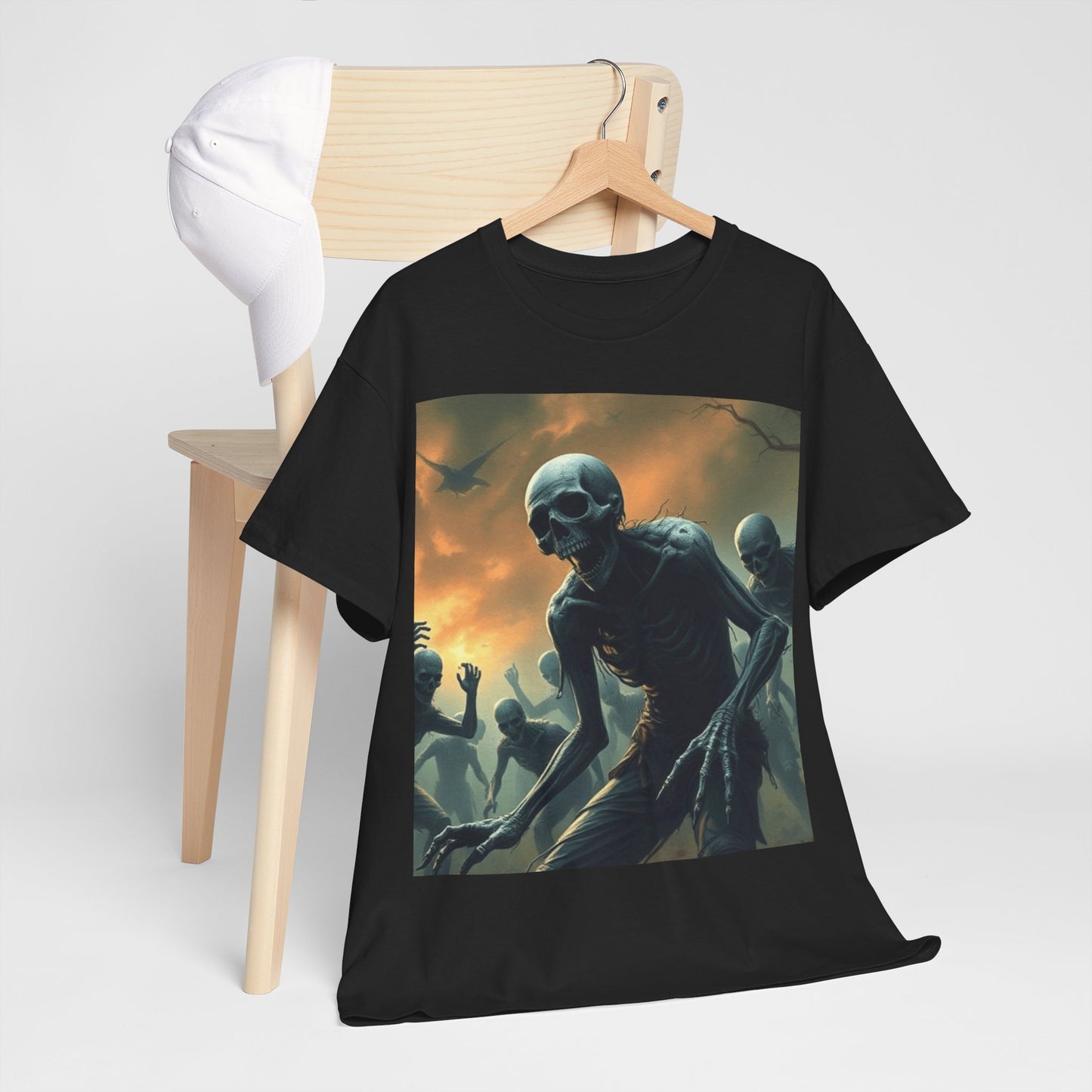UK - Unisex Heavy Cotton Tee - Eerie Skeleton Design for Halloween Enthusiasts