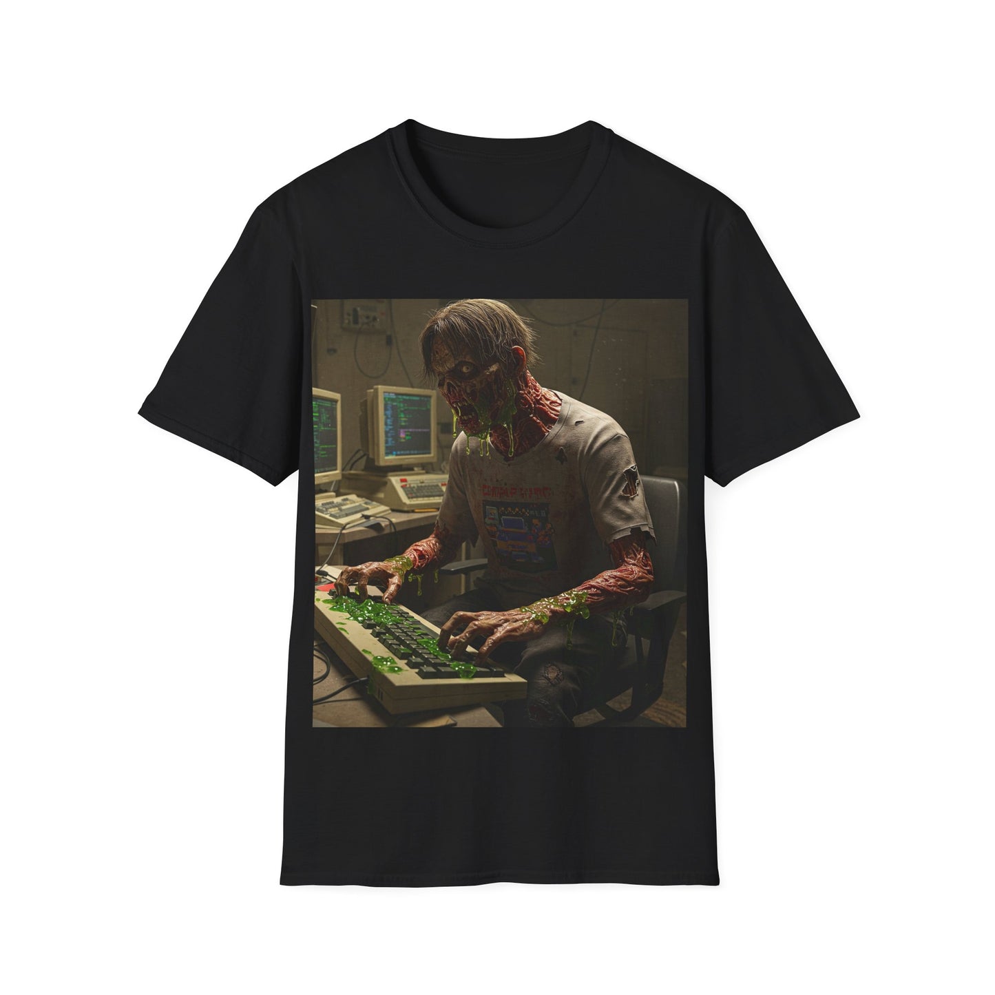 UK - Zombie Hacker Unisex Softstyle T-Shirt - Retro Gaming Vibe