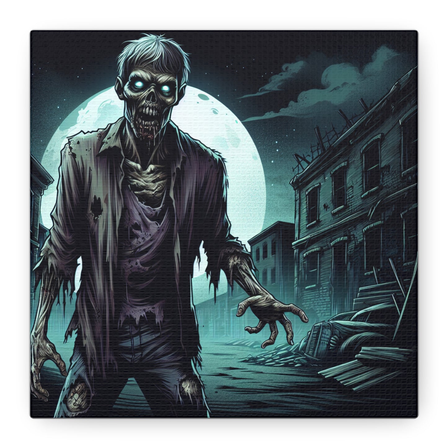 Zombie Moon Canvas Wall Art - Horror Decor for Halloween