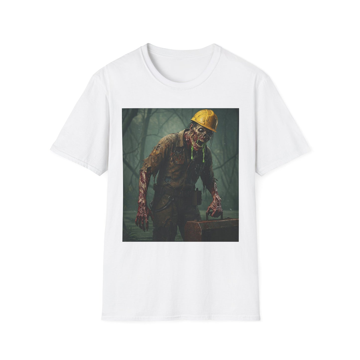 Zombie Construction Worker Unisex Softstyle T-Shirt | Spooky Halloween Apparel