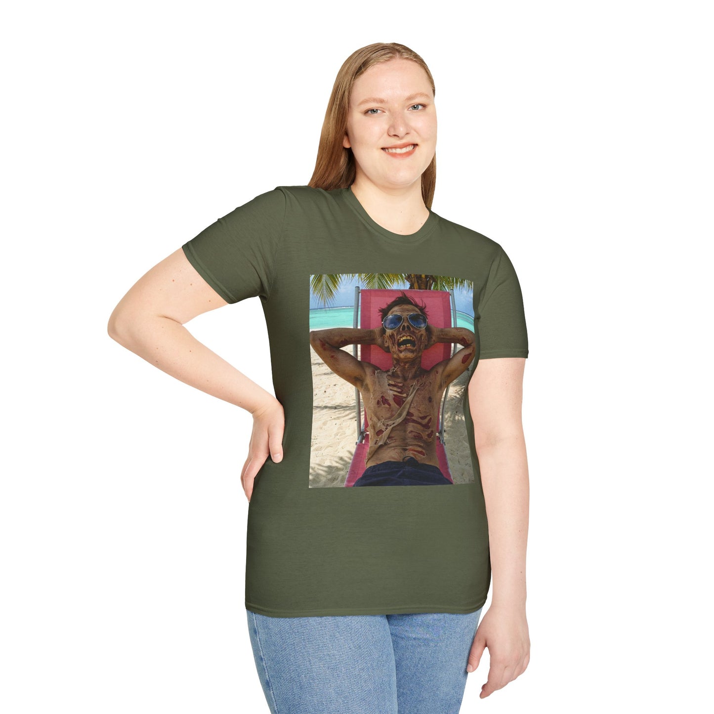 Chill Zombie Unisex Softstyle T-Shirt - Perfect for Beach Days & Halloween