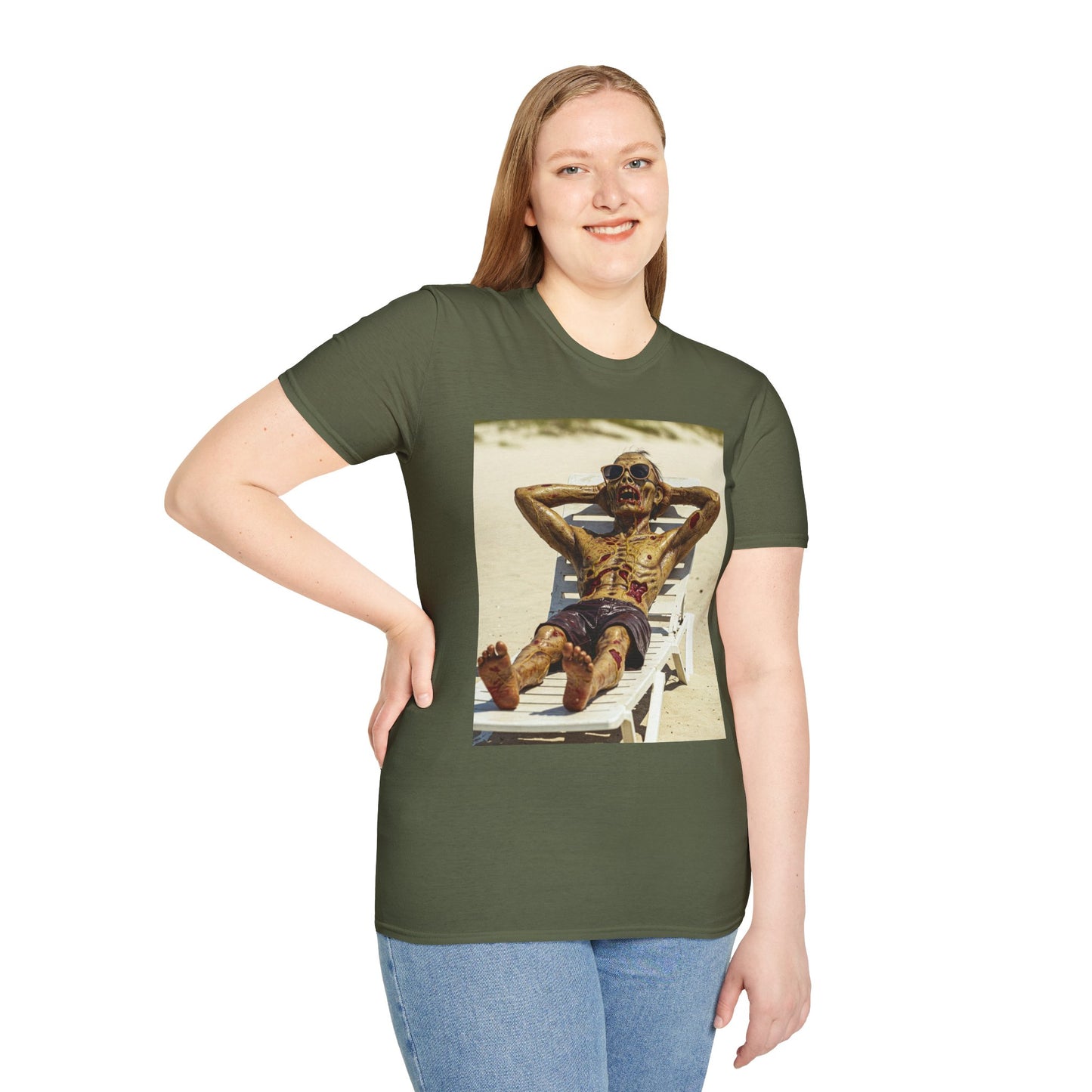 Chillin' Skeleton Unisex Softstyle T-Shirt - Perfect for Halloween & Casual Wear