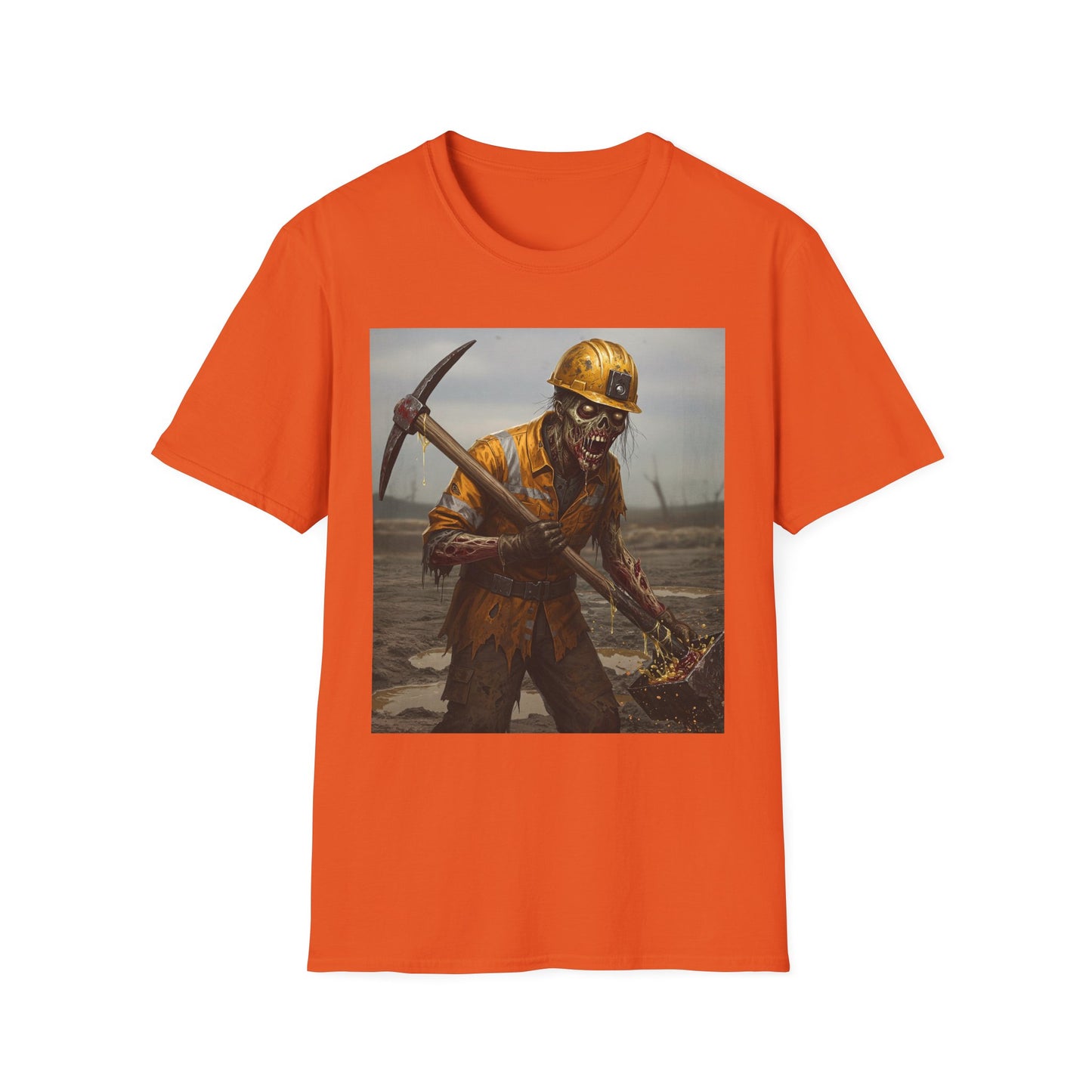 Zombie Miner Unisex Softstyle T-Shirt | Spooky Graphic Tee for Horror Fans