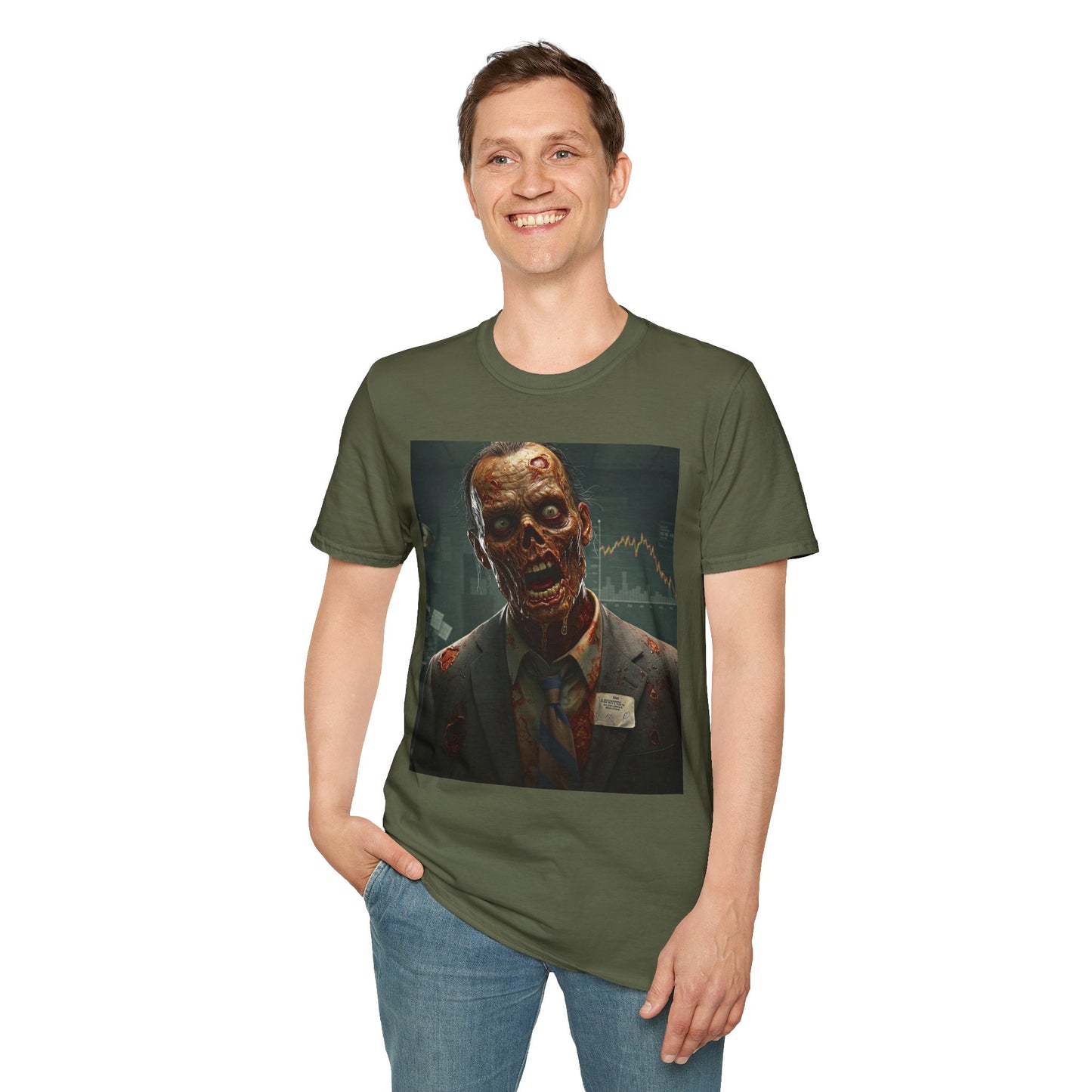 Zombie Businessman Unisex Softstyle T-Shirt | Spooky Halloween Apparel