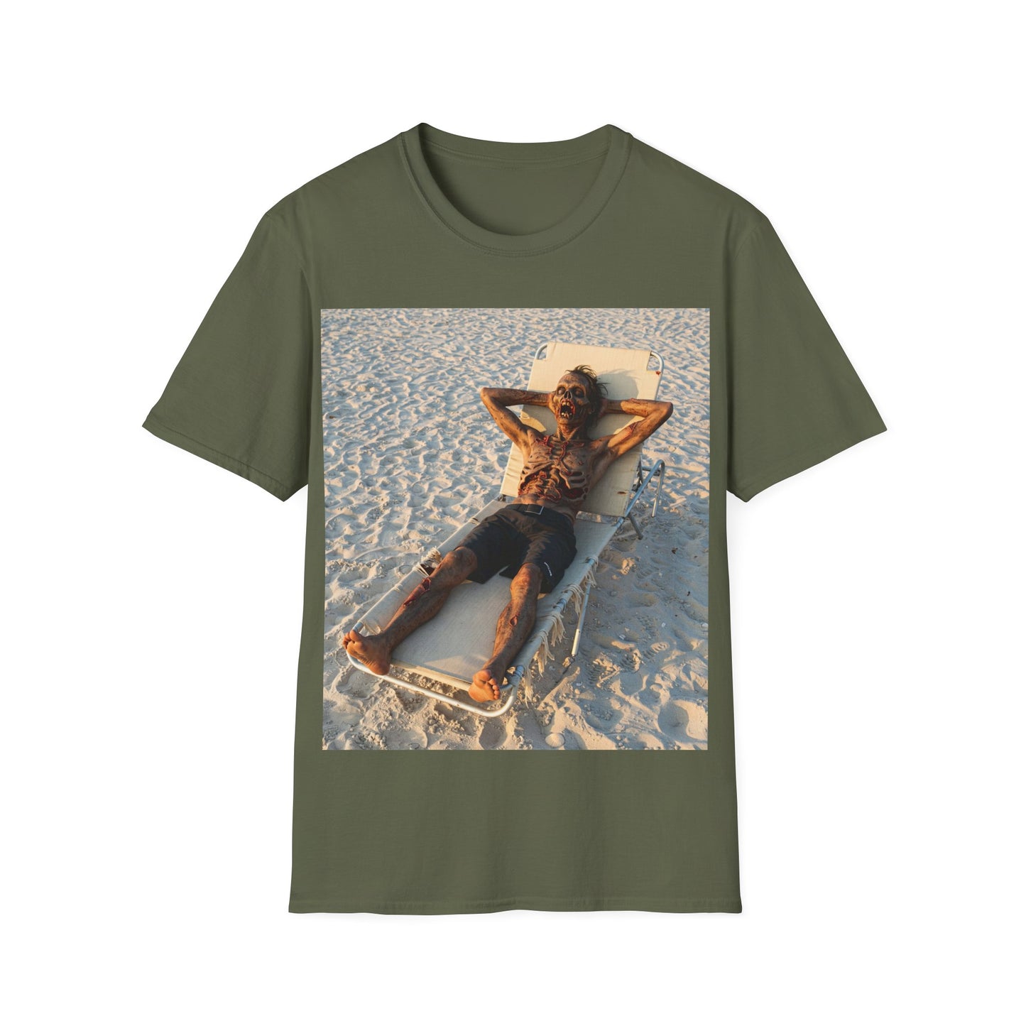UK - Relaxing Beach Apocalyptic Portrait Tee, bold, decaying zombie graphic