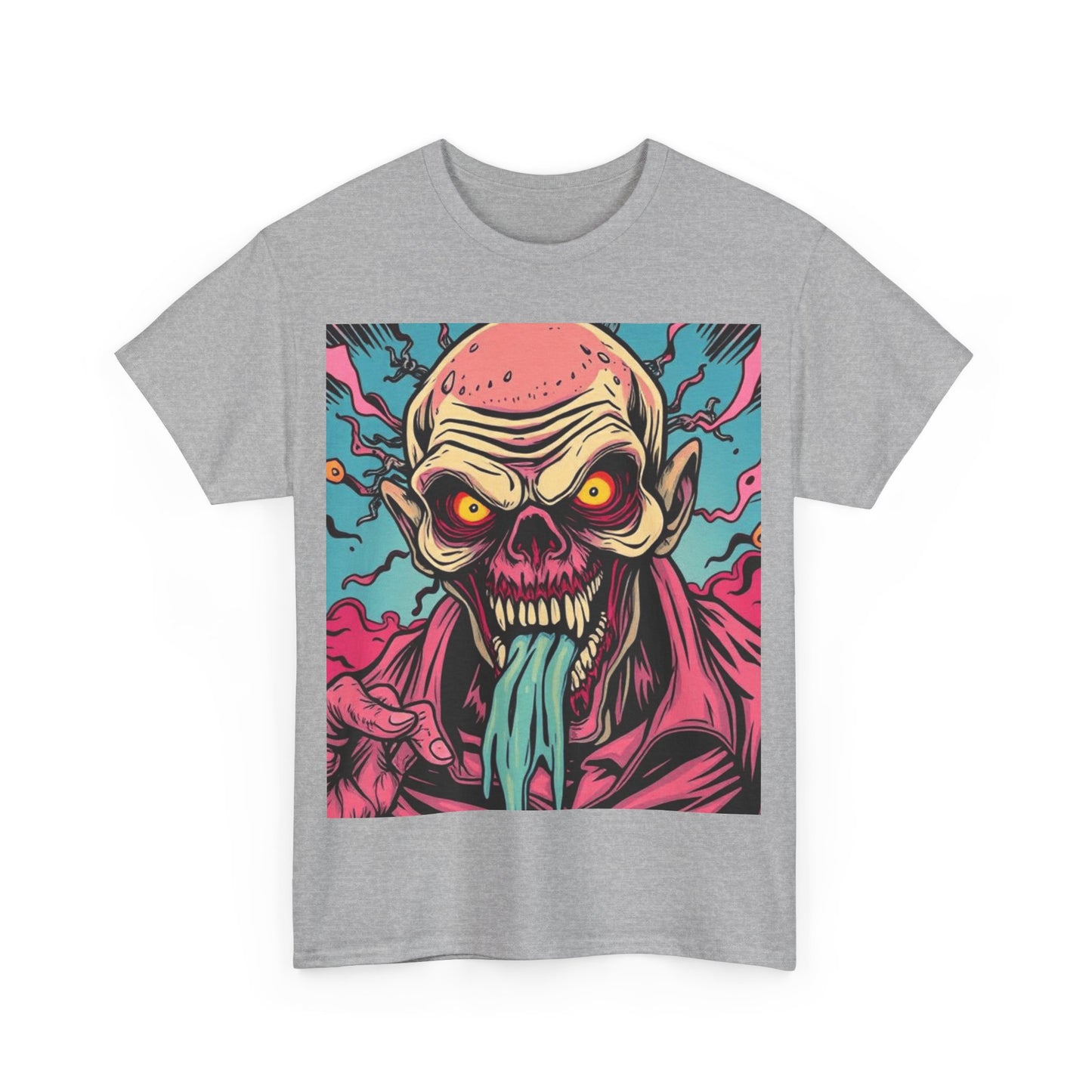 UK - Unisex Heavy Cotton Tee - Retro Zombie Design Graphic Tee for Halloween and Casual Wear