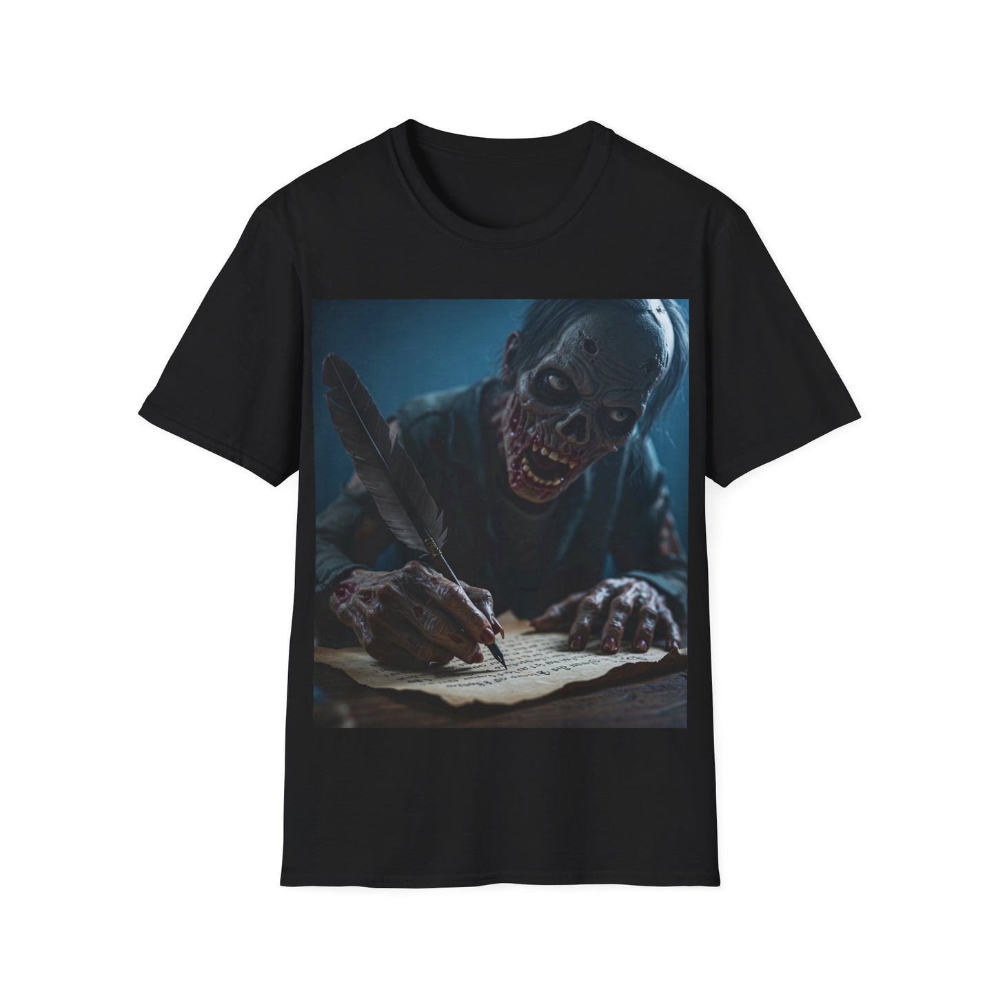 UK - Creepy Zombie Writer Apocalyptic Portrait Tee, bold, decaying zombie graphic
