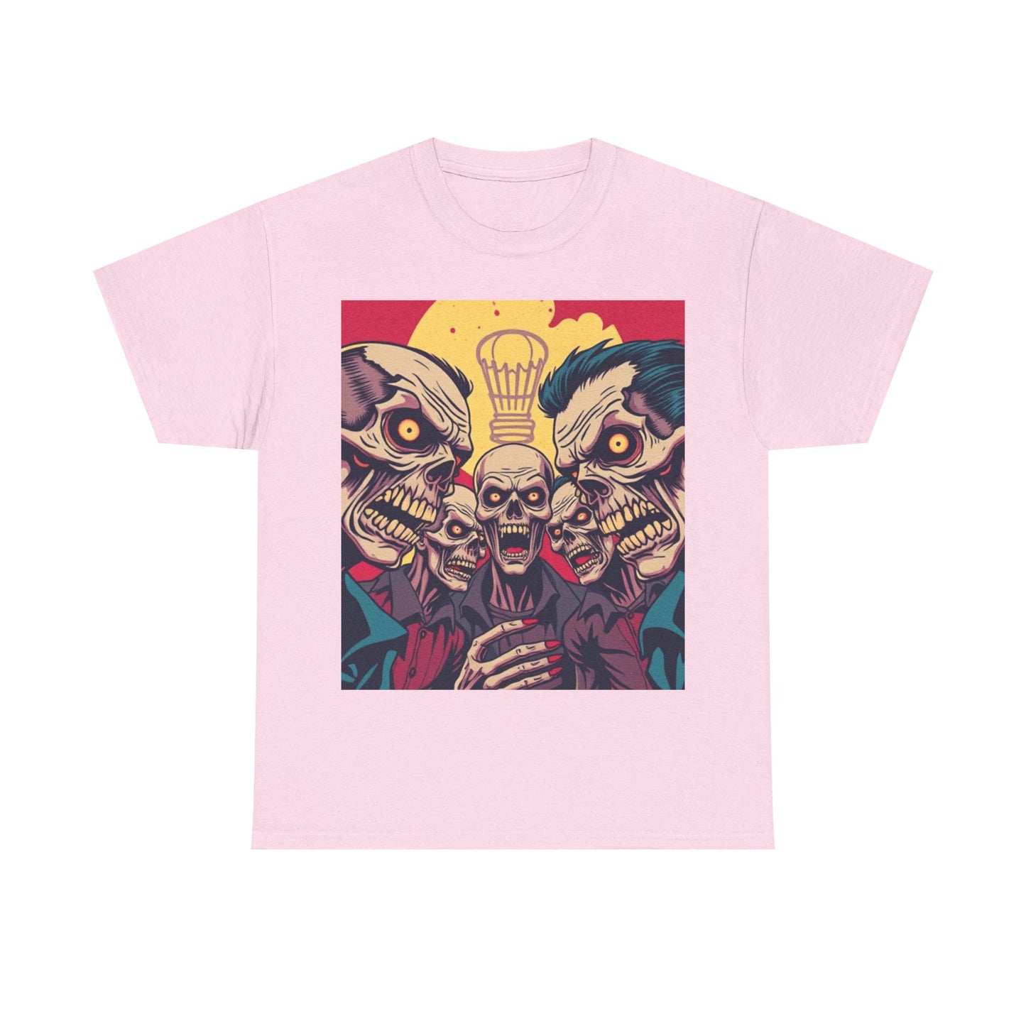 UK - Graphic Unisex Heavy Cotton Tee - Skull & Zombie Design, Perfect for Halloween and Horror Fans