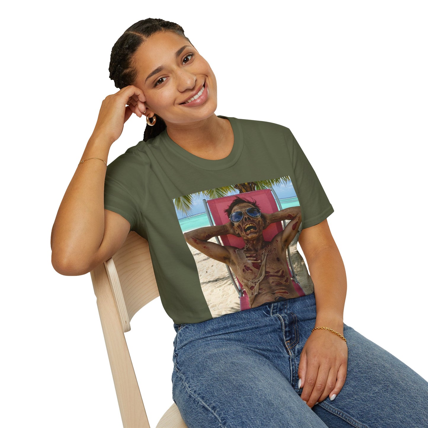 Chill Zombie Unisex Softstyle T-Shirt - Perfect for Beach Days & Halloween
