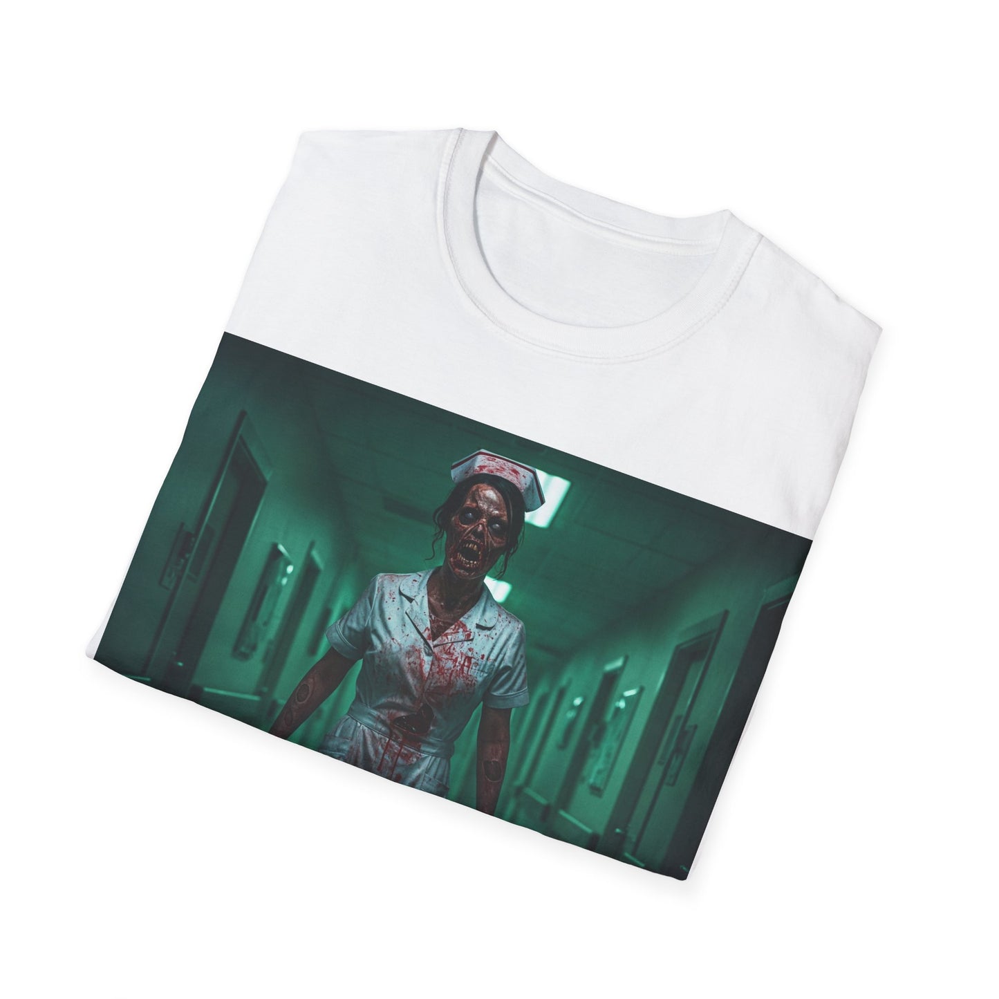 UK - Creepy Nurse Design Apocalyptic Portrait Tee, bold, decaying zombie graphic