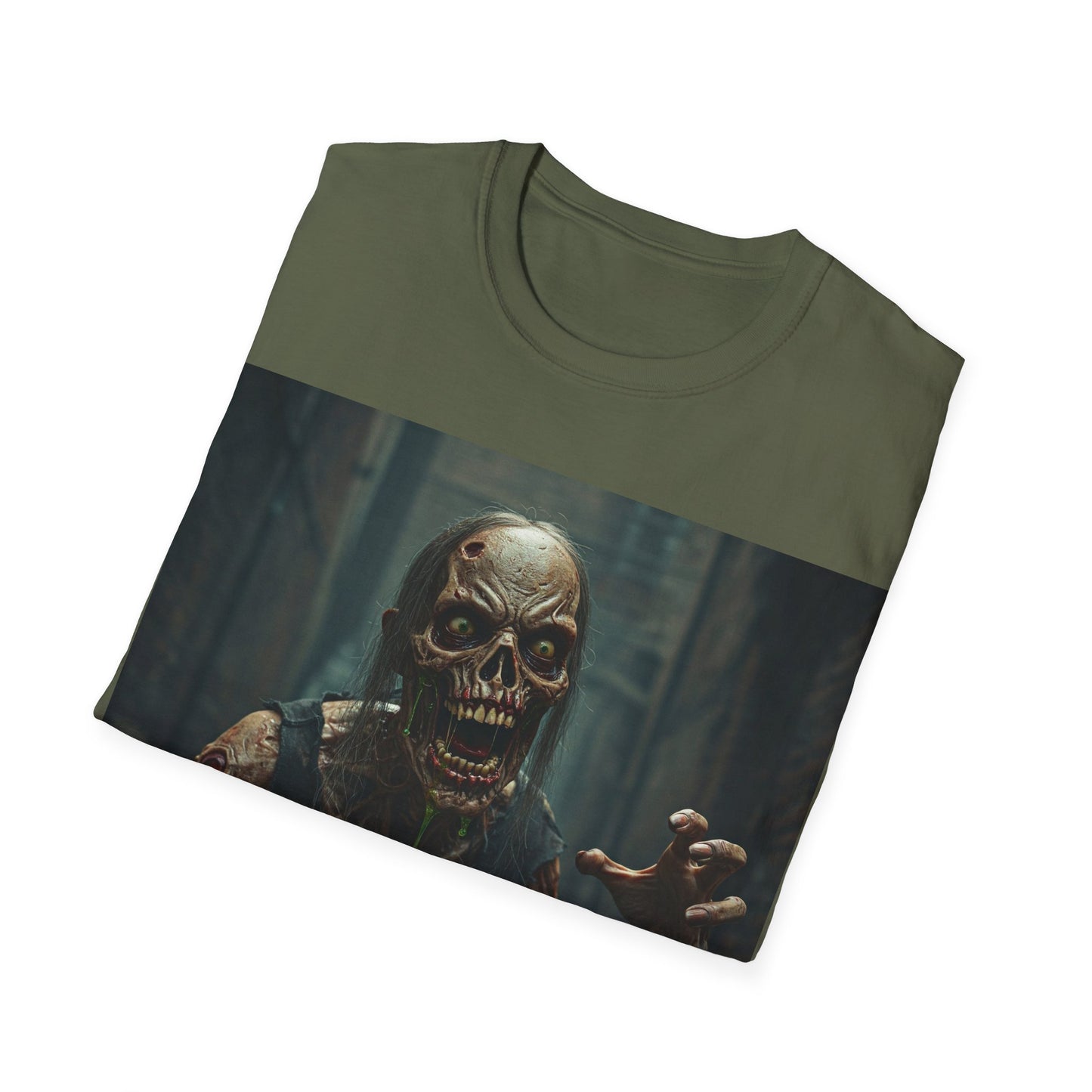 UK - Unisex Softstyle T-Shirt - Creepy Zombie Graphic Tee for Halloween