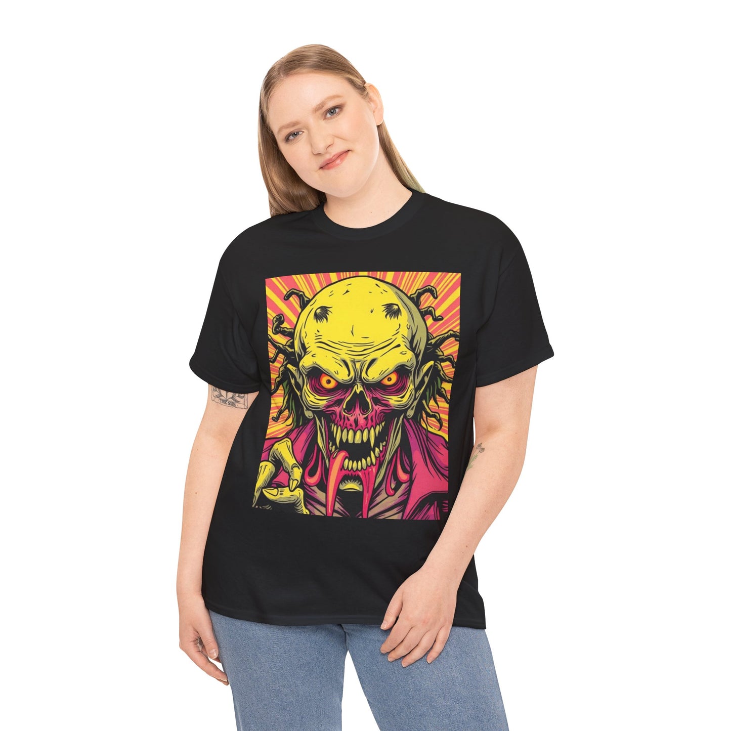 Unisex Heavy Cotton Tee - Spooky Skeleton Design for Halloween