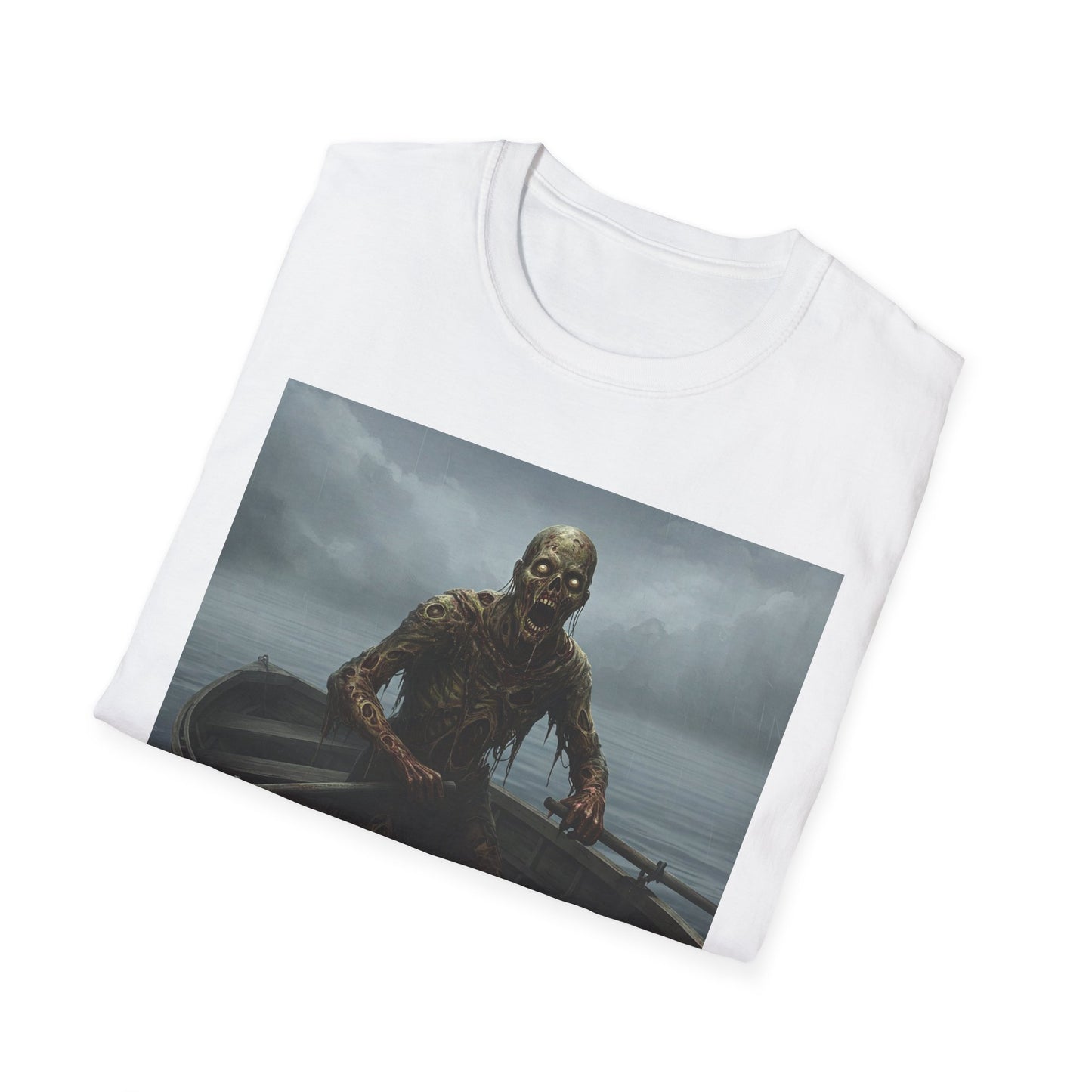 Zombie Rowboat Unisex Softstyle T-Shirt - Spooky Graphic Tee for Halloween Fans