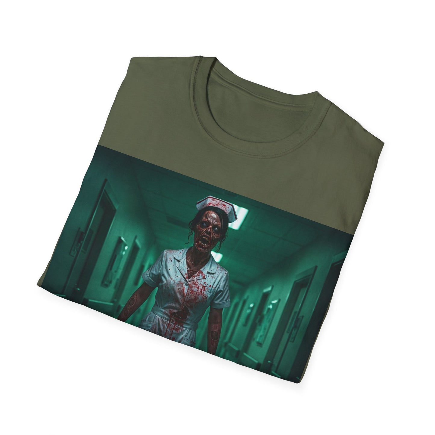 UK - Creepy Nurse Design Apocalyptic Portrait Tee, bold, decaying zombie graphic