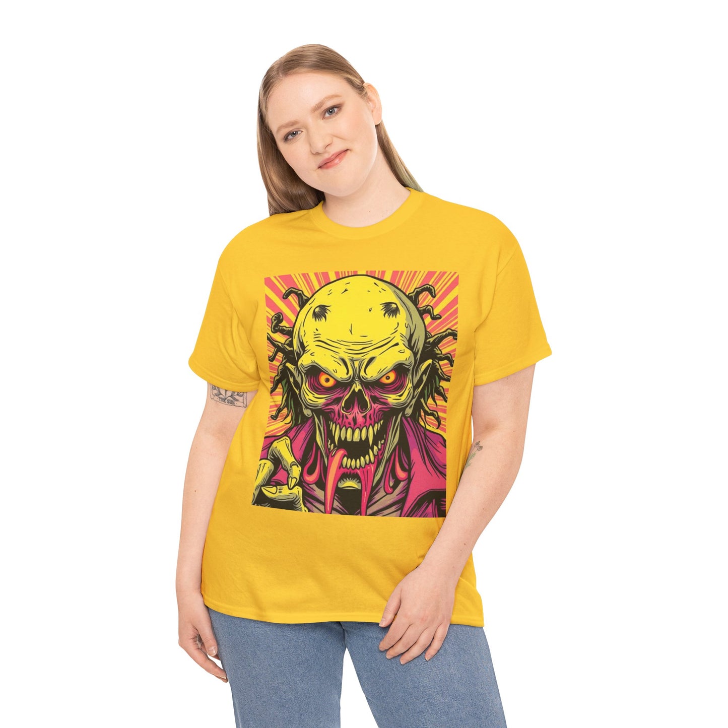 Unisex Heavy Cotton Tee - Spooky Skeleton Design for Halloween