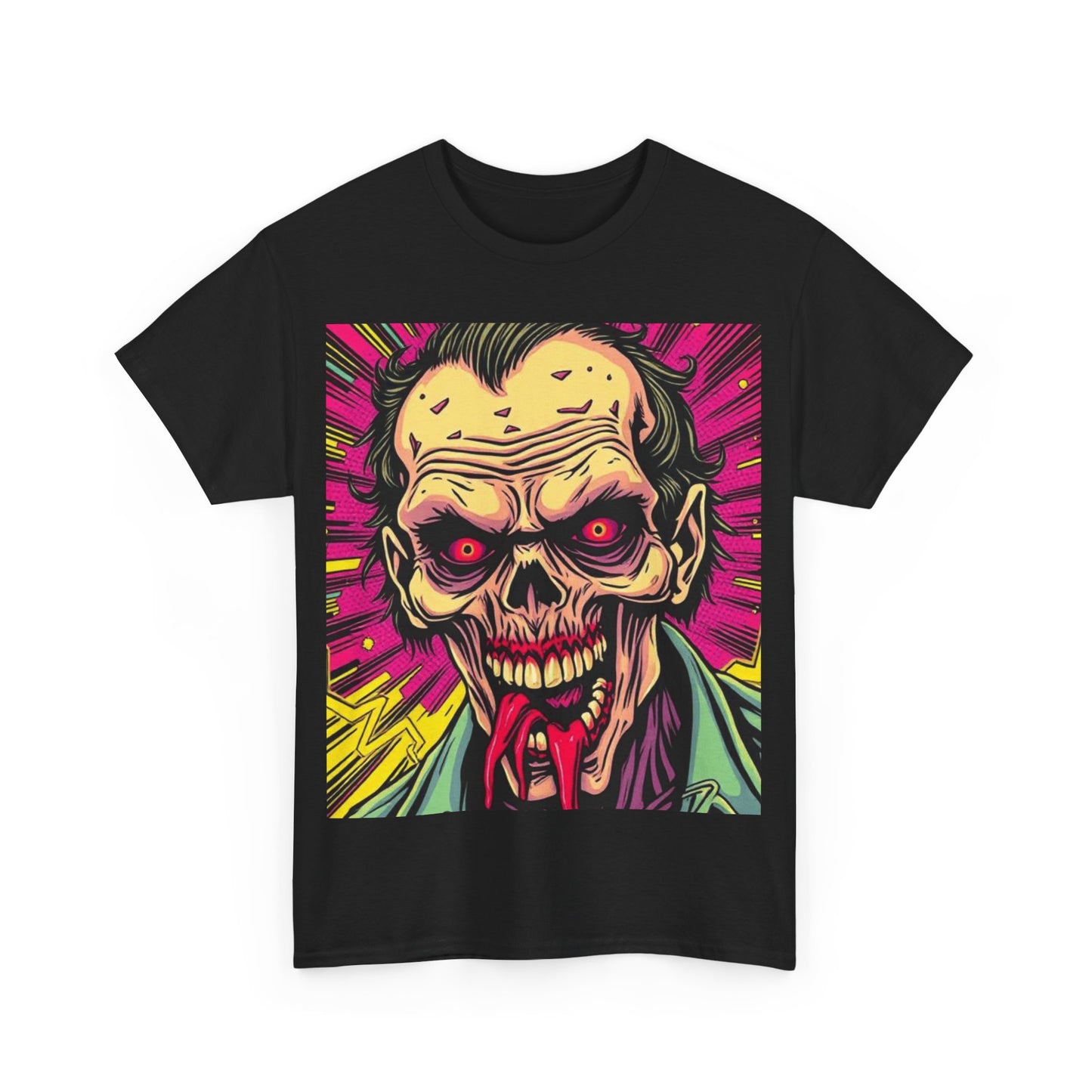 UK - Retro Zombie Graphic Unisex Heavy Cotton Tee - Perfect for Halloween and Horror Fans