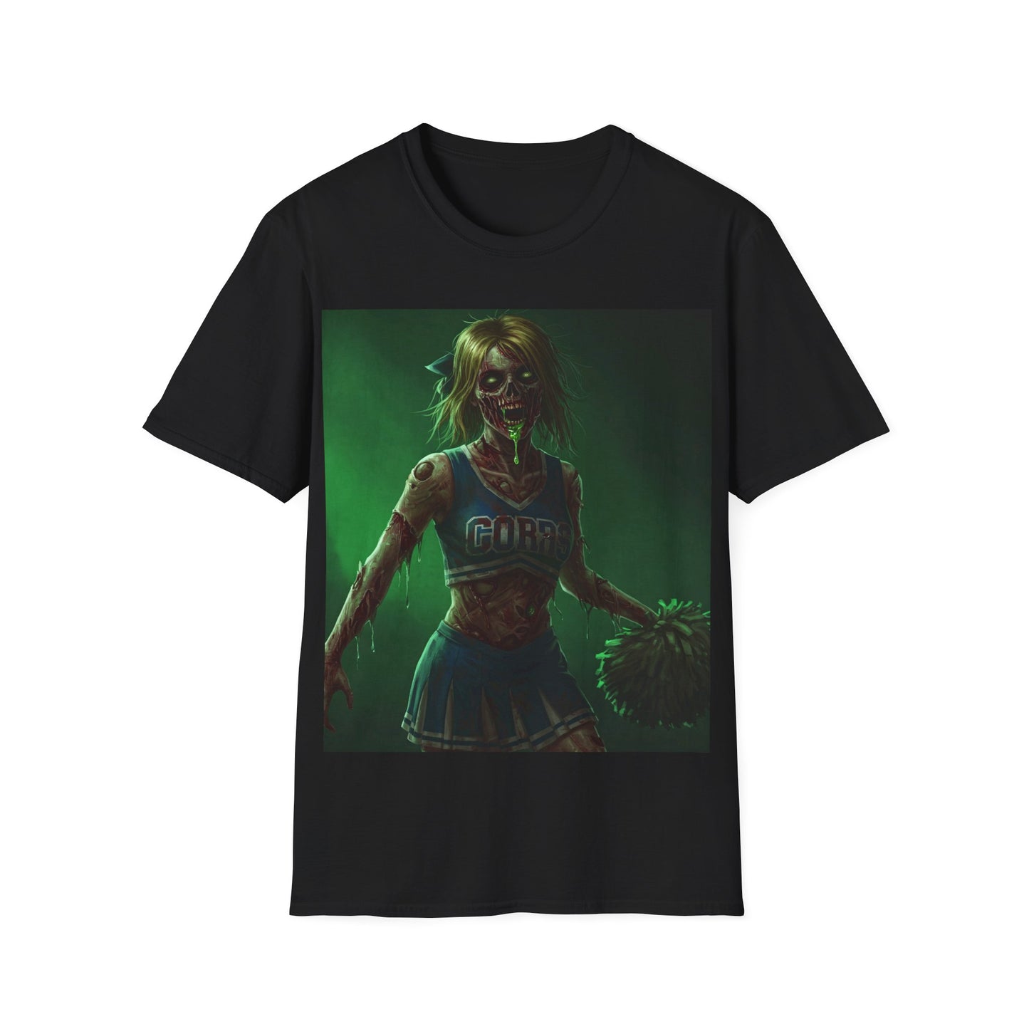 UK - Zombie Cheerleader Apocalyptic Portrait Tee, bold, decaying zombie graphic
