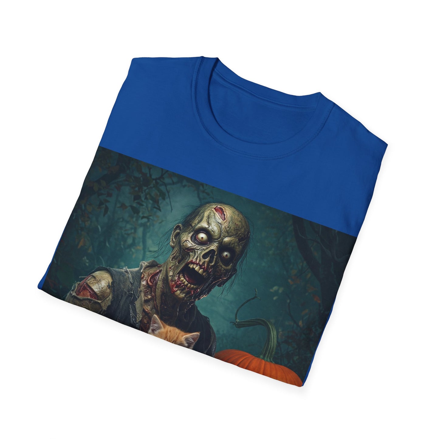UK - Spooky Cat and Zombie Unisex Softstyle T-Shirt for Halloween