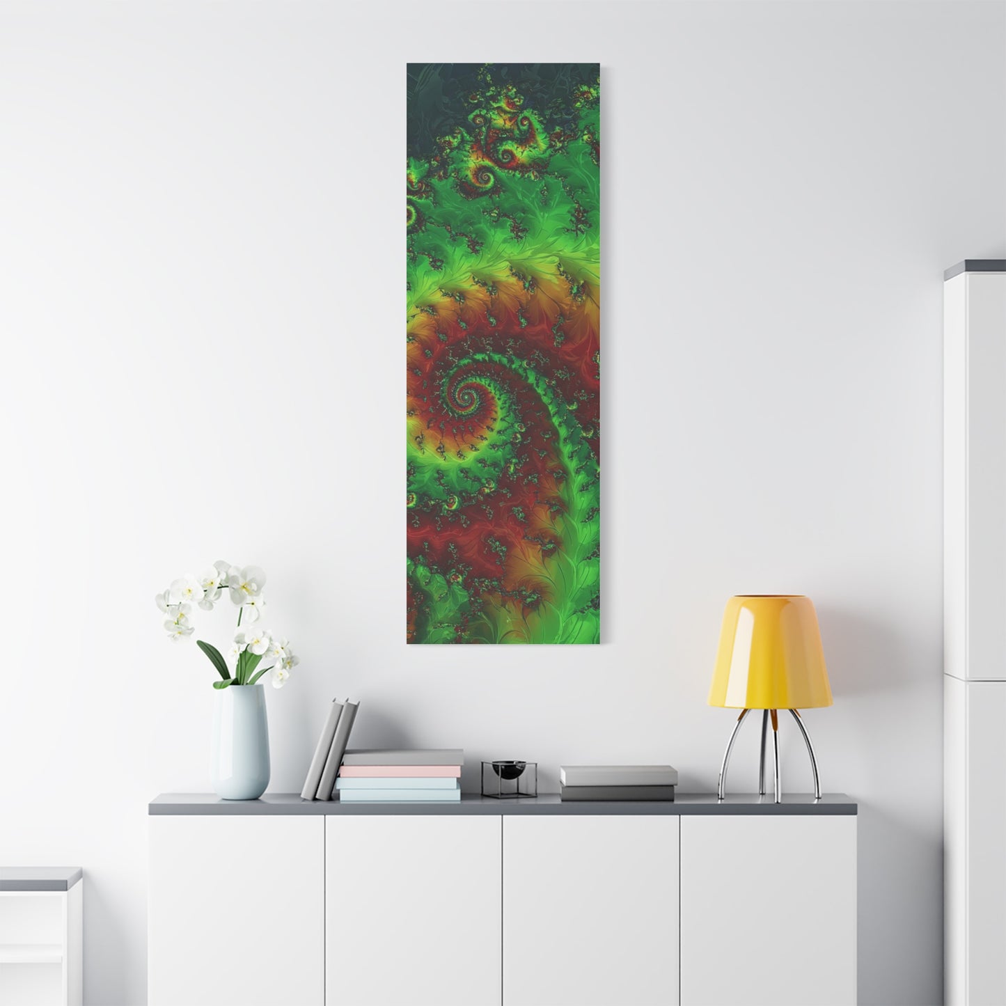 Vibrant Fractal Art Canvas - Green and Red Abstract Wall Decor